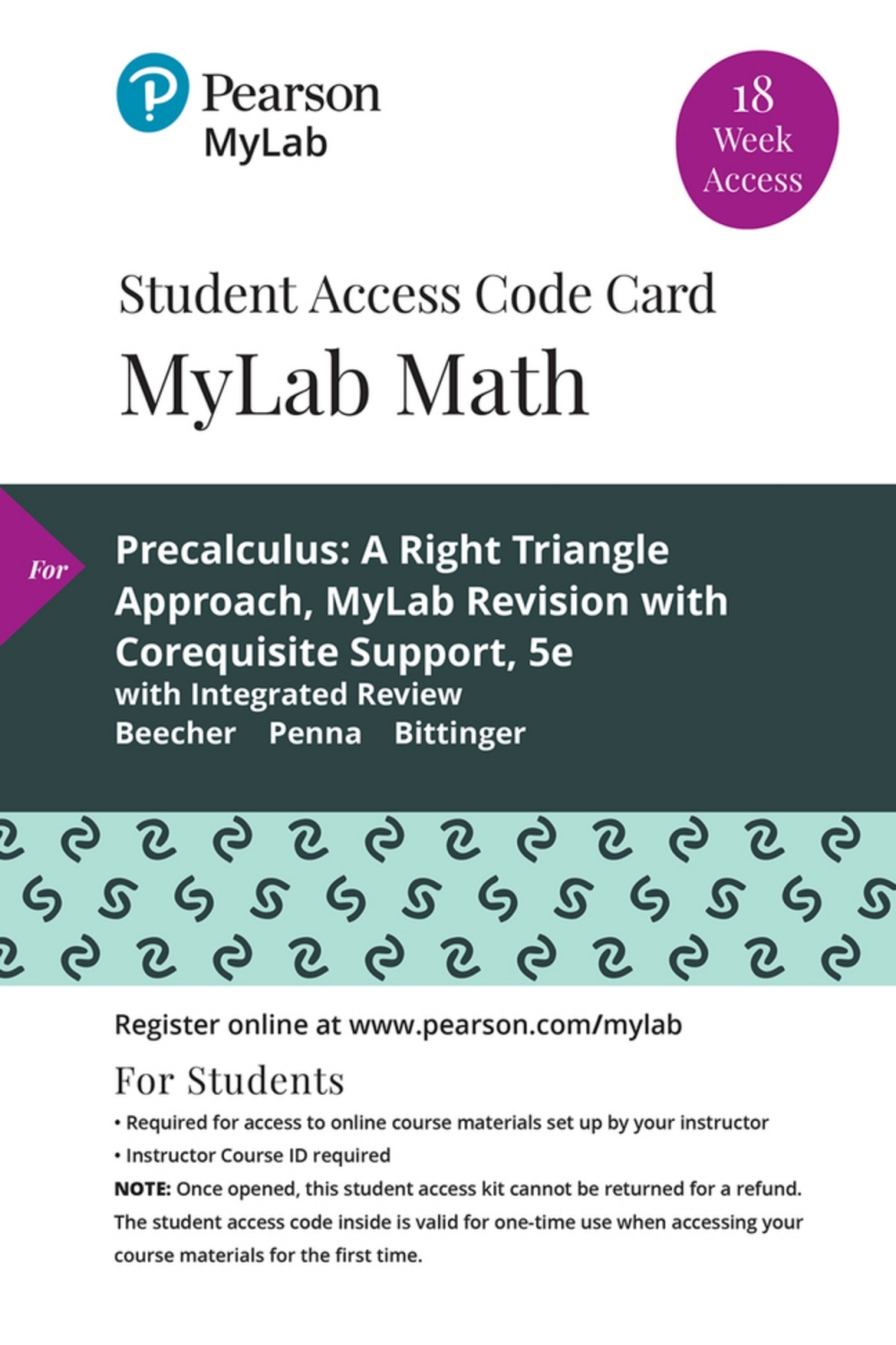 MyLab Math with Pearson eText Access Code (18 Weeks) for Precalculus: A Right Triangle Approach MyLab Revision with Corequisite Support 5th Edition â€“ PDF/EPUB Version Downloadable