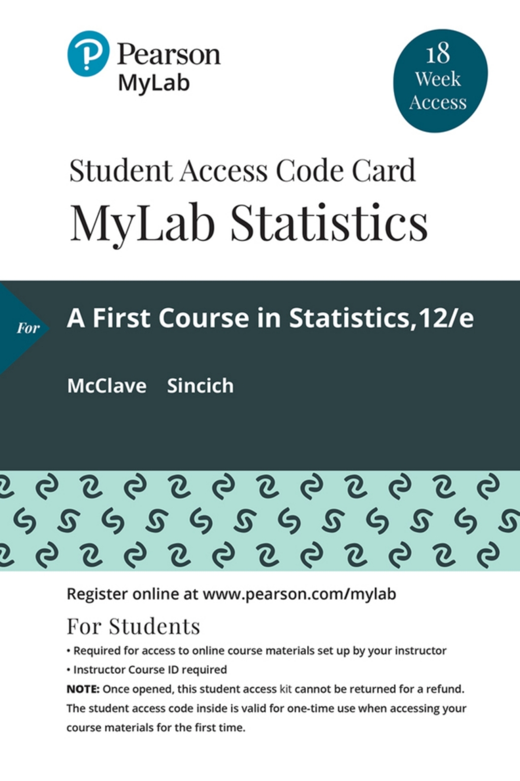 MyLab Statistics with Pearson eText Access Code (18 Weeks) for First Course in Statistics, A 12th Edition â€“ PDF/EPUB Version Downloadable