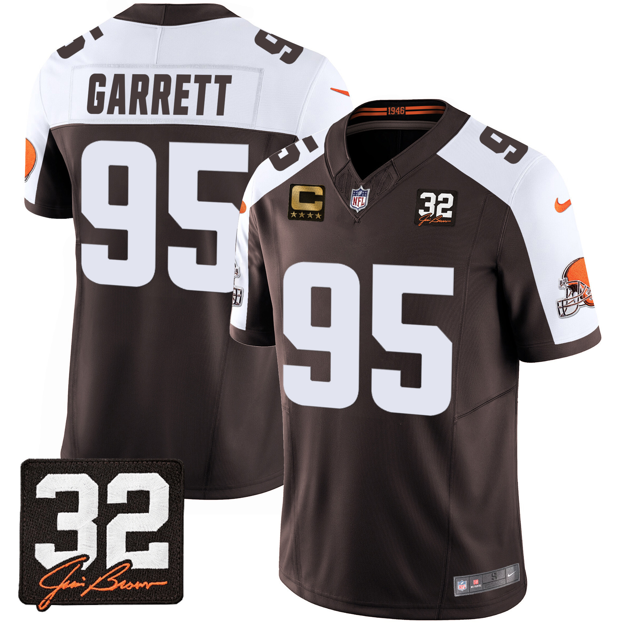 Myles Garrett Men's Cleveland Browns #32 Jim Brown Memorial Patch Alternate Jersey - All Stitched