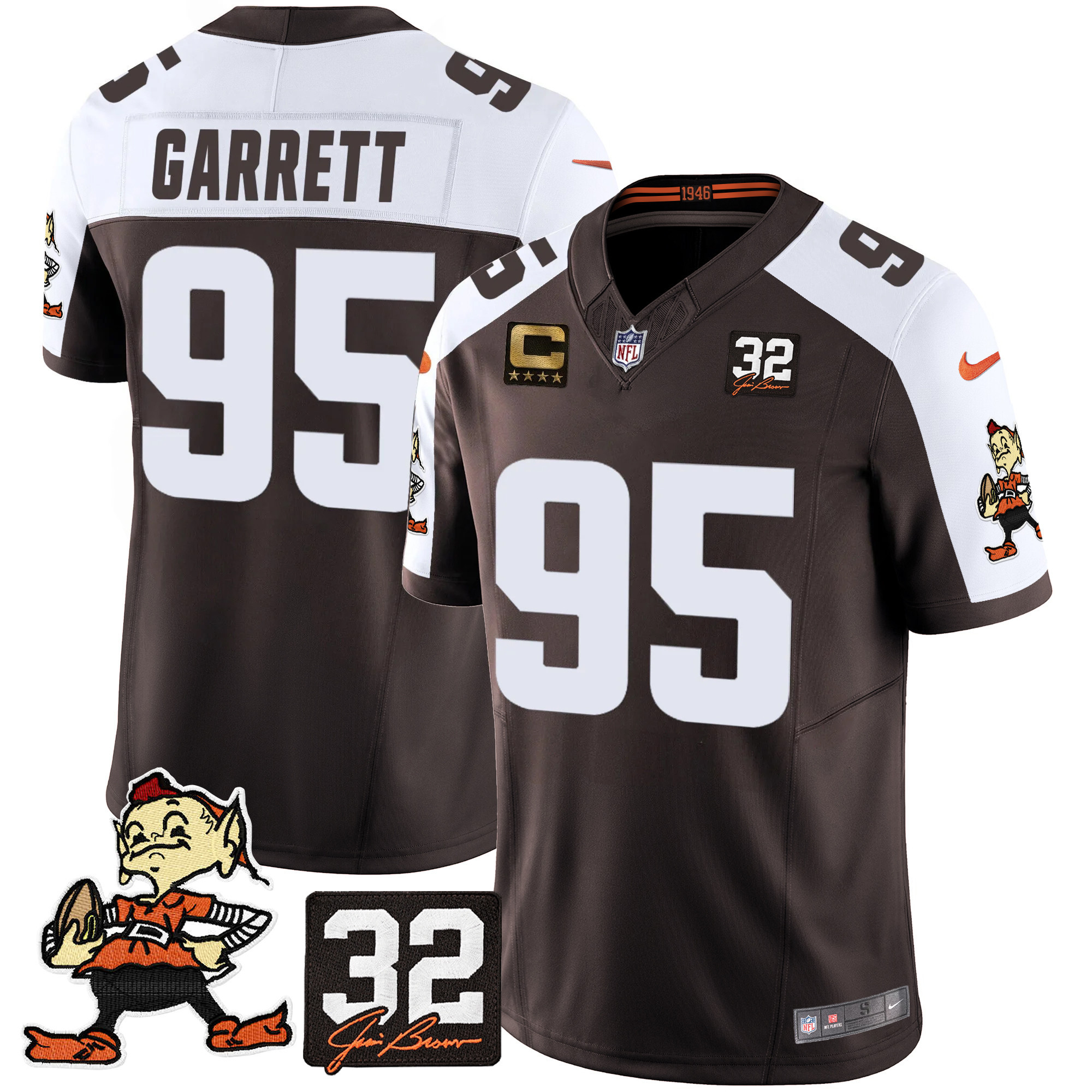 Myles Garrett Men's Cleveland Browns #32 Jim Brown Memorial Patch Vapor Limited Alternate Jersey - All Stitched