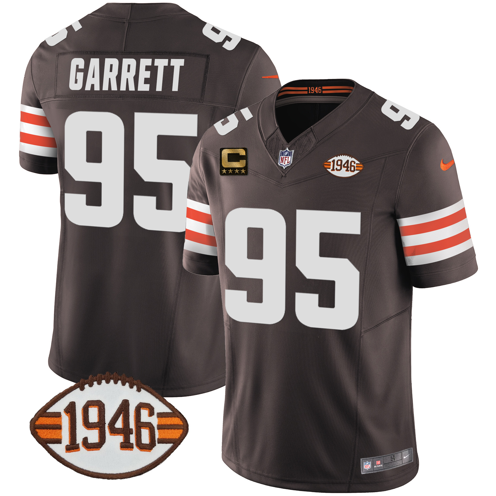 Myles Garrett Men's Cleveland Browns 1946 75th Anniversary Patch Brown Jersey - All Stitched