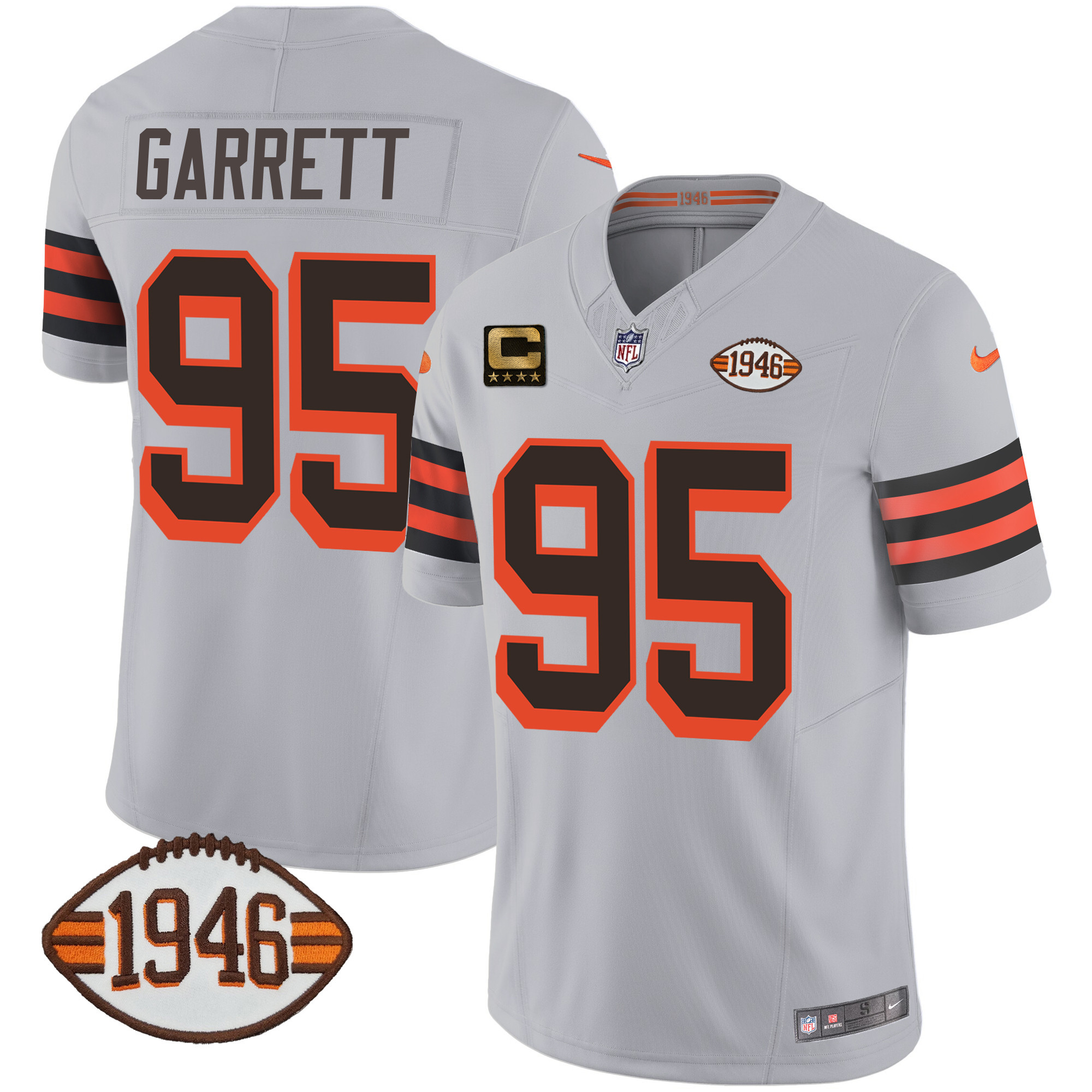 Myles Garrett Men's Cleveland Browns 1946 75th Anniversary Patch Gray Jersey - All Stitched