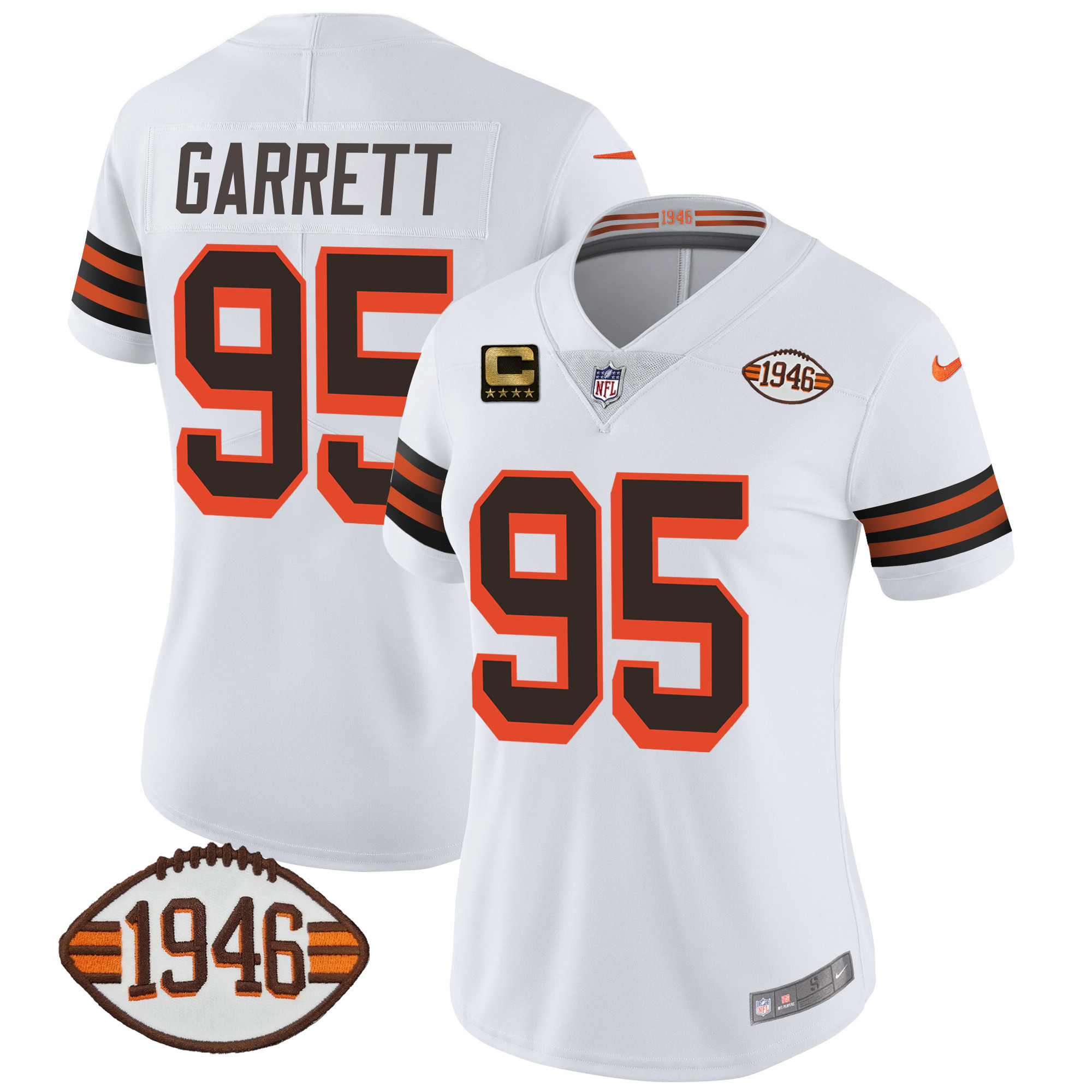 Myles Garrett Women's Cleveland Browns 1946 75th Anniversary Patch 1946 White Jersey - All Stitched