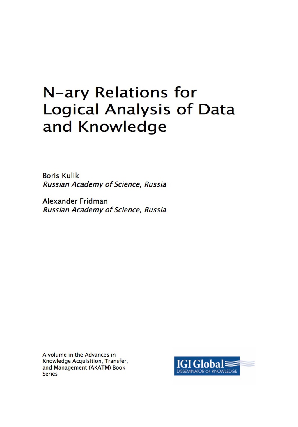 N-ary Relations for Logical Analysis of Data and Knowledge – PDF/EPUB Version Downloadable