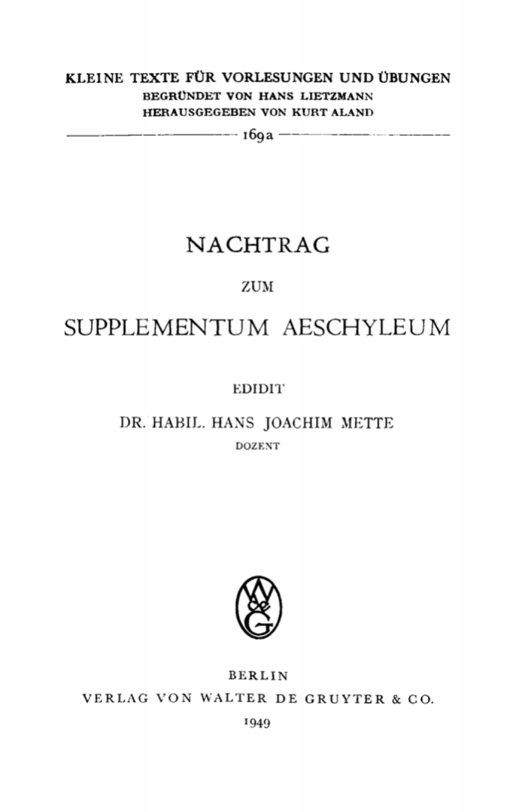 Nachtrag zum Supplementum Aeschyleum 1st Edition â€“ PDF/EPUB Version Downloadable