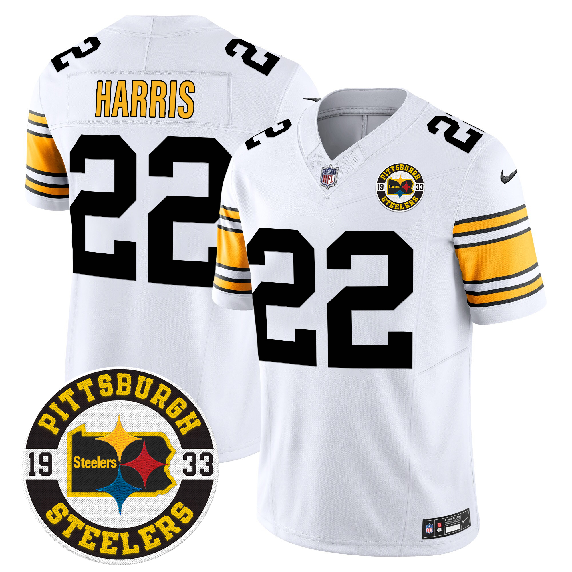 Najee Harris Men's Pittsburgh Steelers 2024 Vapor Limited 1975 White Jersey - All Stitched