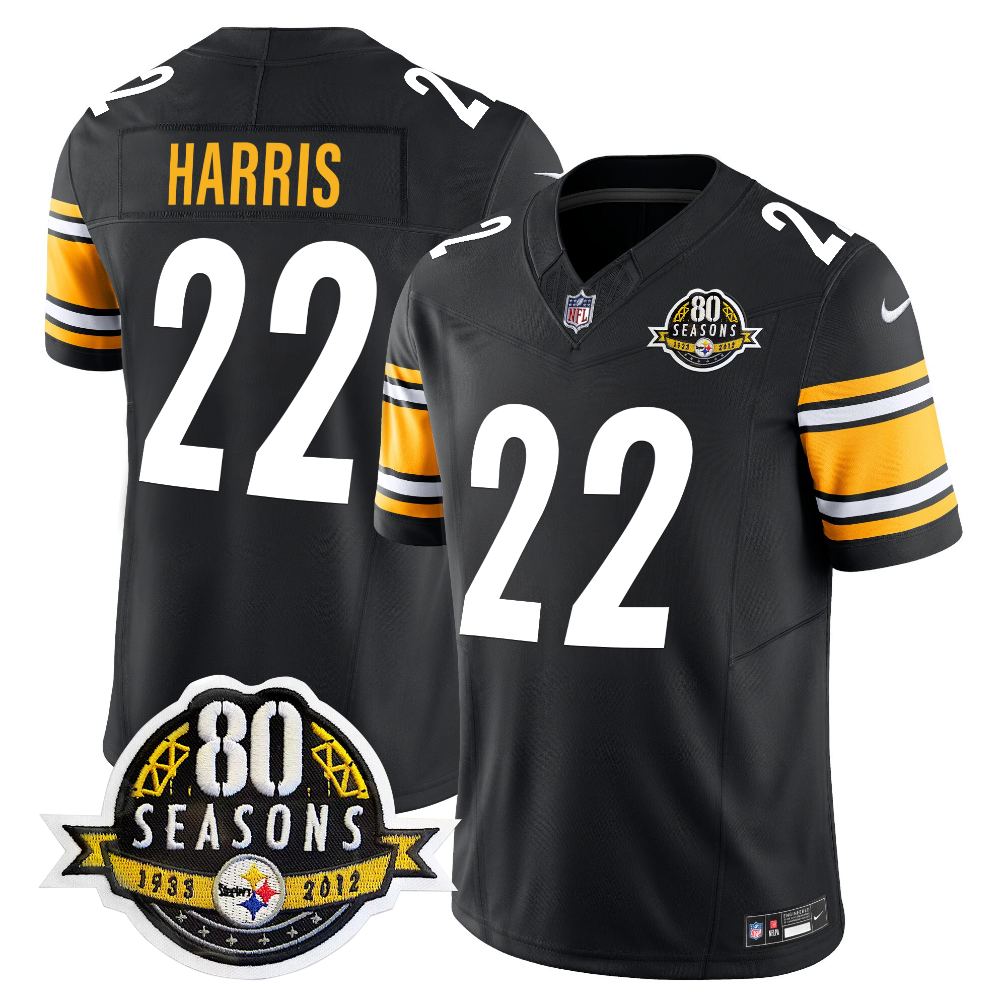 Najee Harris Men's Pittsburgh Steelers 80th Anniversary Patch Vapor Limited Black Jersey - All Stitched