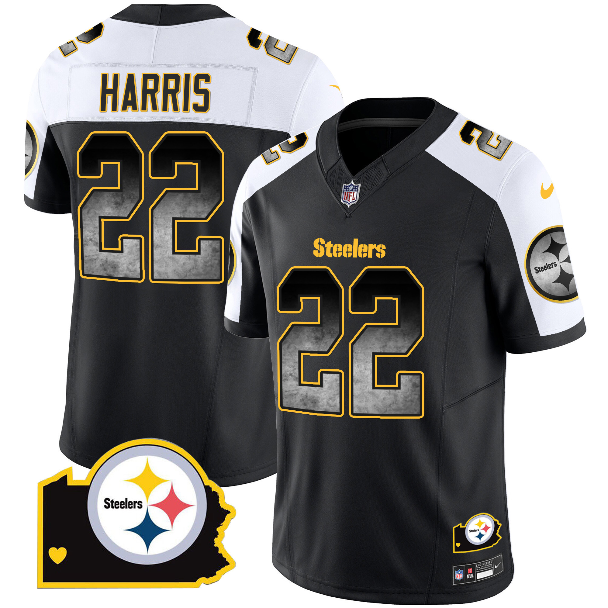 Najee Harris Men's Pittsburgh Steelers Arch Smoke Home Patch Vapor Alternate Jersey - All Stitched