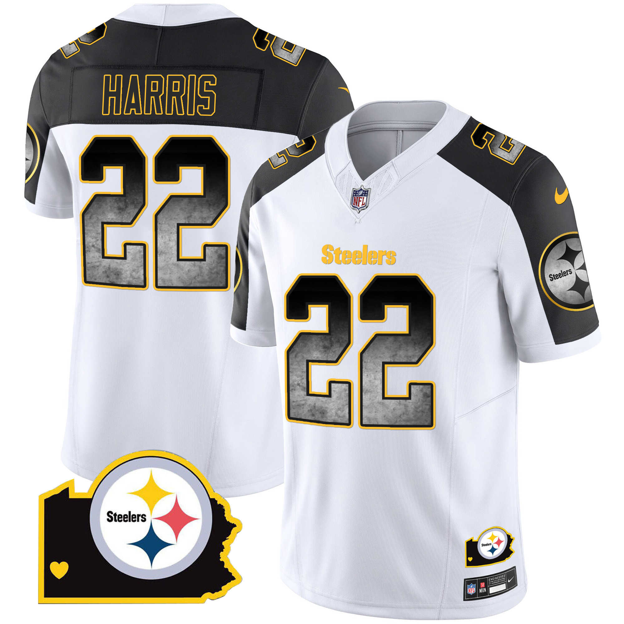 Najee Harris Men's Pittsburgh Steelers Arch Smoke Home Patch Vapor Inverted Jersey - All Stitched