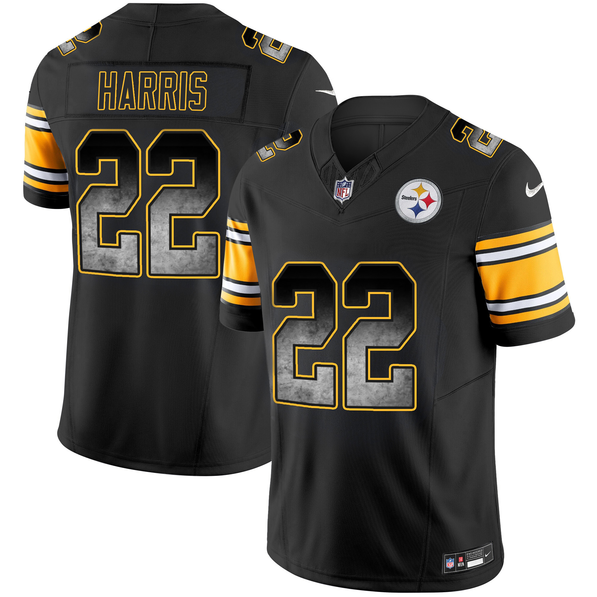 Najee Harris Men's Pittsburgh Steelers Arch Smoke Vapor Black Jersey - All Stitched