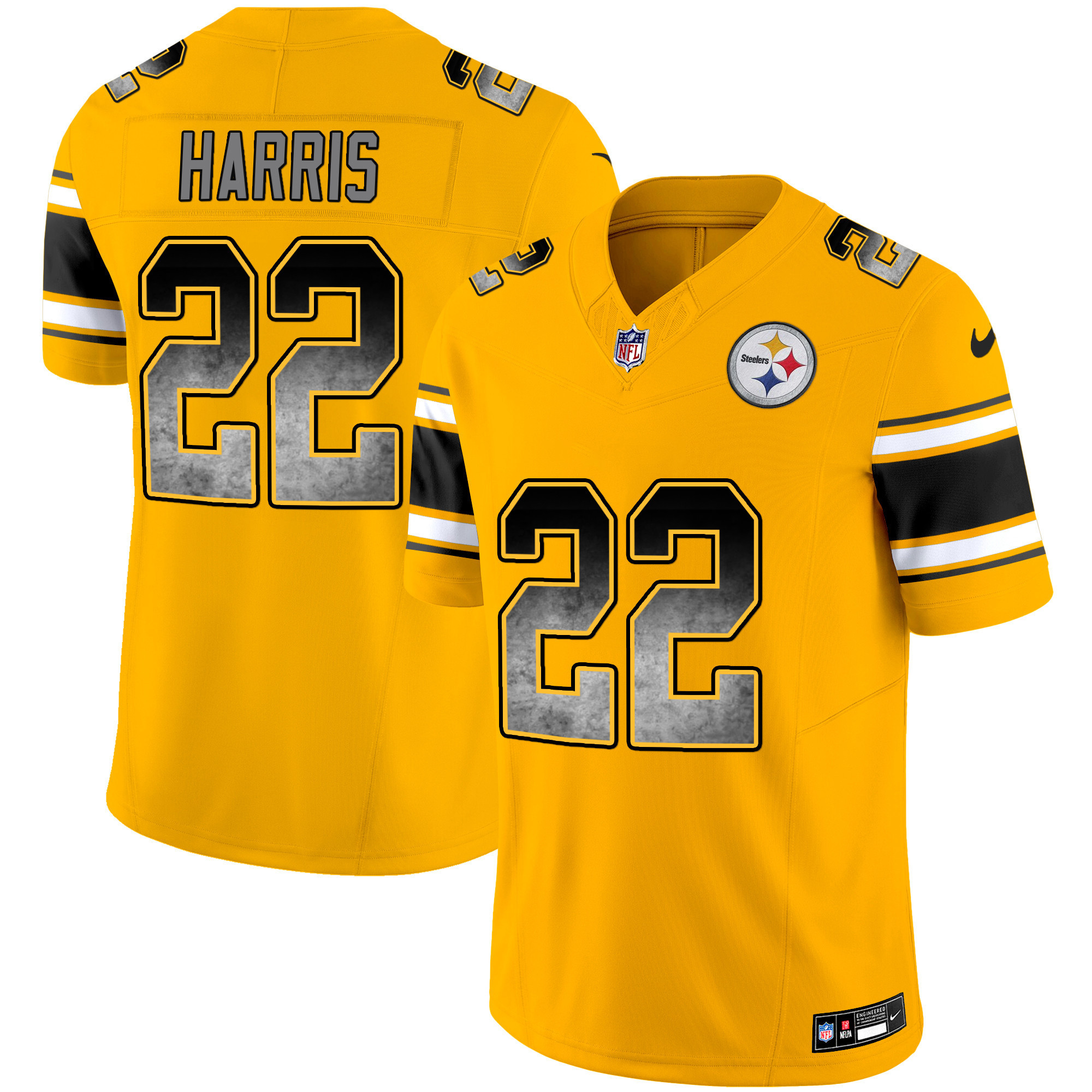 Najee Harris Men's Pittsburgh Steelers Arch Smoke Vapor Gold Jersey - All Stitched