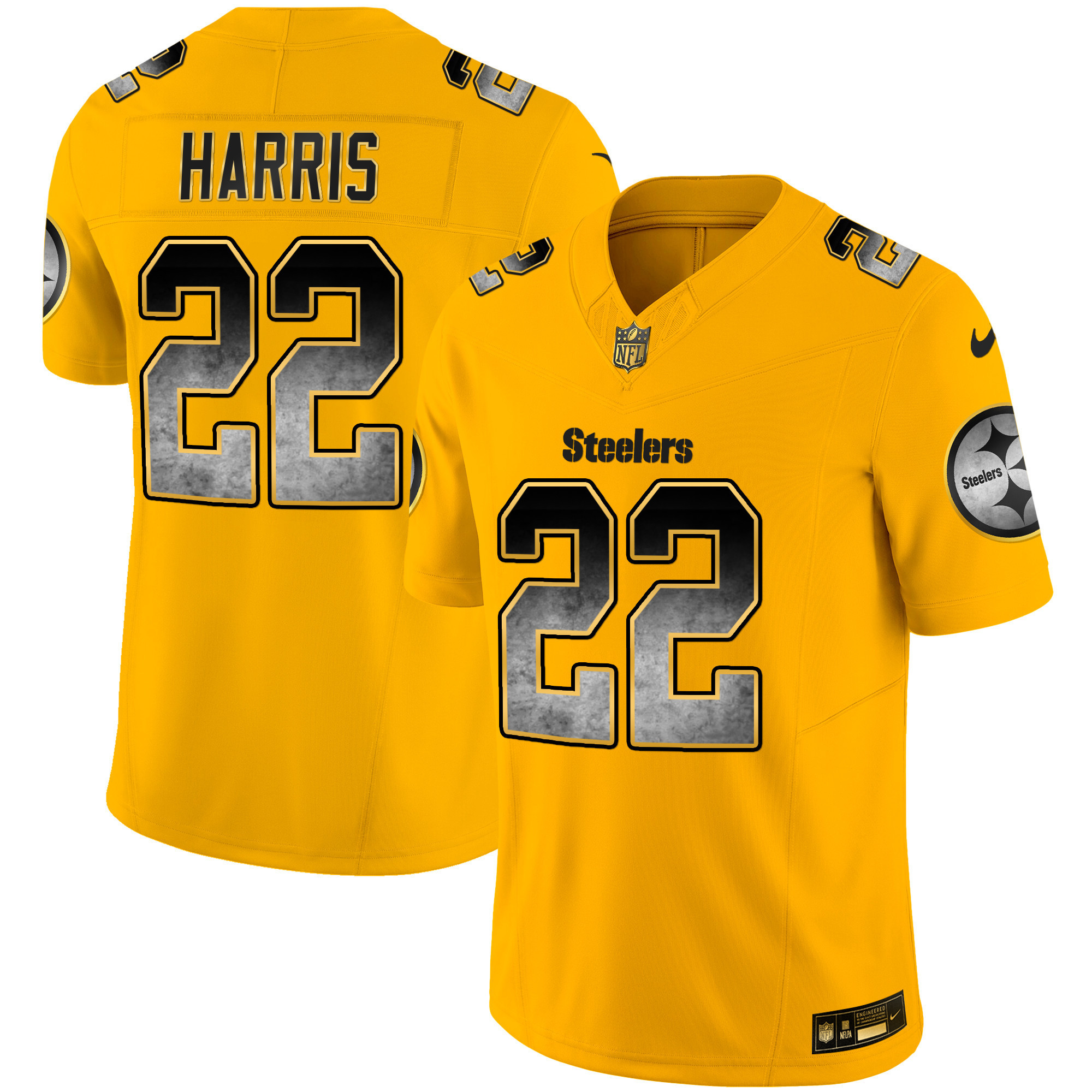 Najee Harris Men's Pittsburgh Steelers Arch Smoke Vapor Gold Jersey - All Stitched