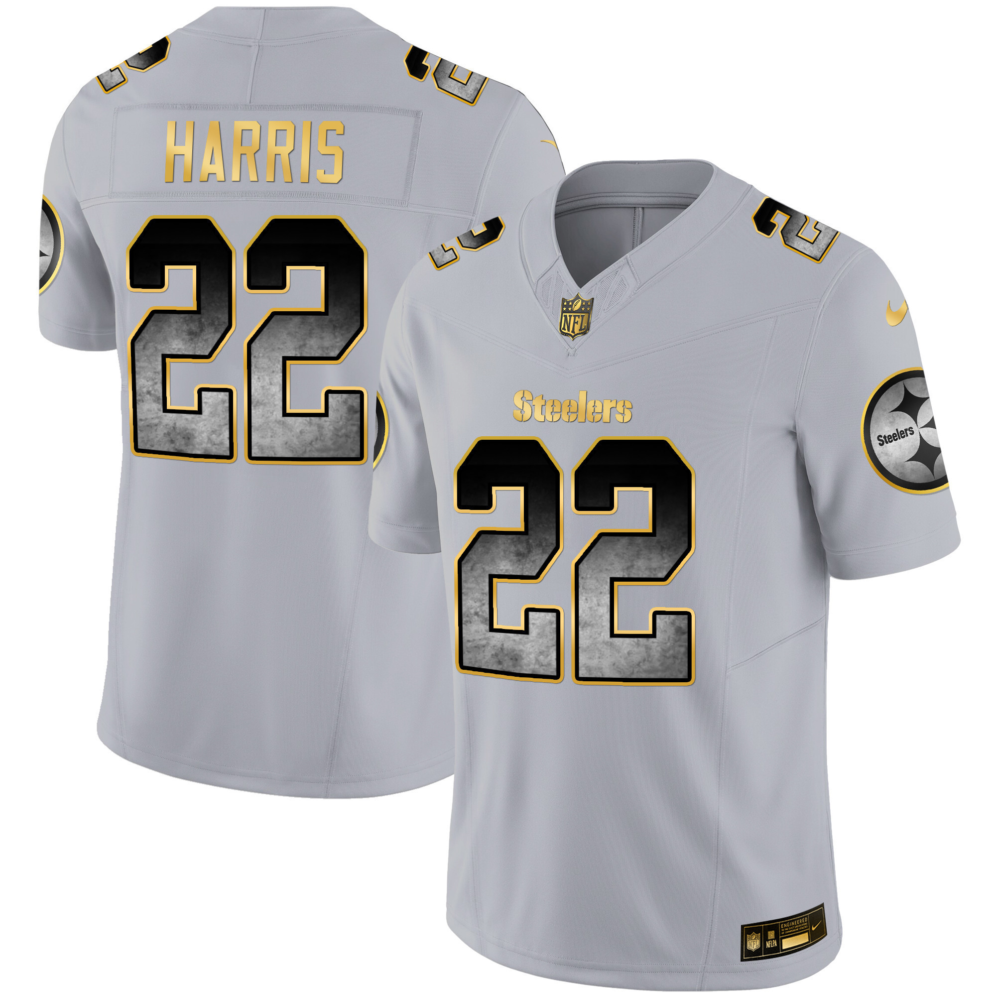 Najee Harris Men's Pittsburgh Steelers Arch Smoke Vapor Gray Jersey - All Stitched