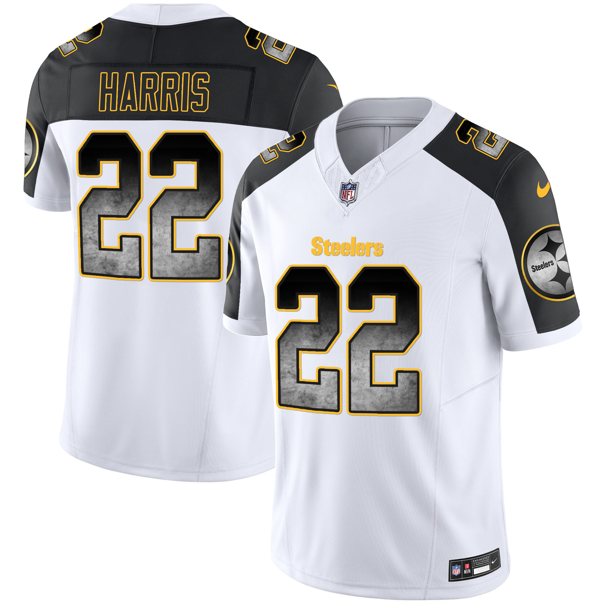 Najee Harris Men's Pittsburgh Steelers Arch Smoke Vapor Inverted Jersey - All Stitched