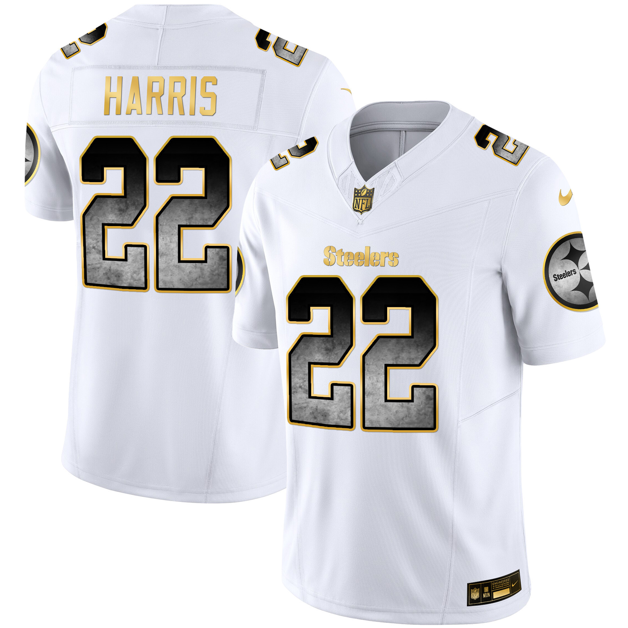 Najee Harris Men's Pittsburgh Steelers Arch Smoke Vapor White Jersey - All Stitched