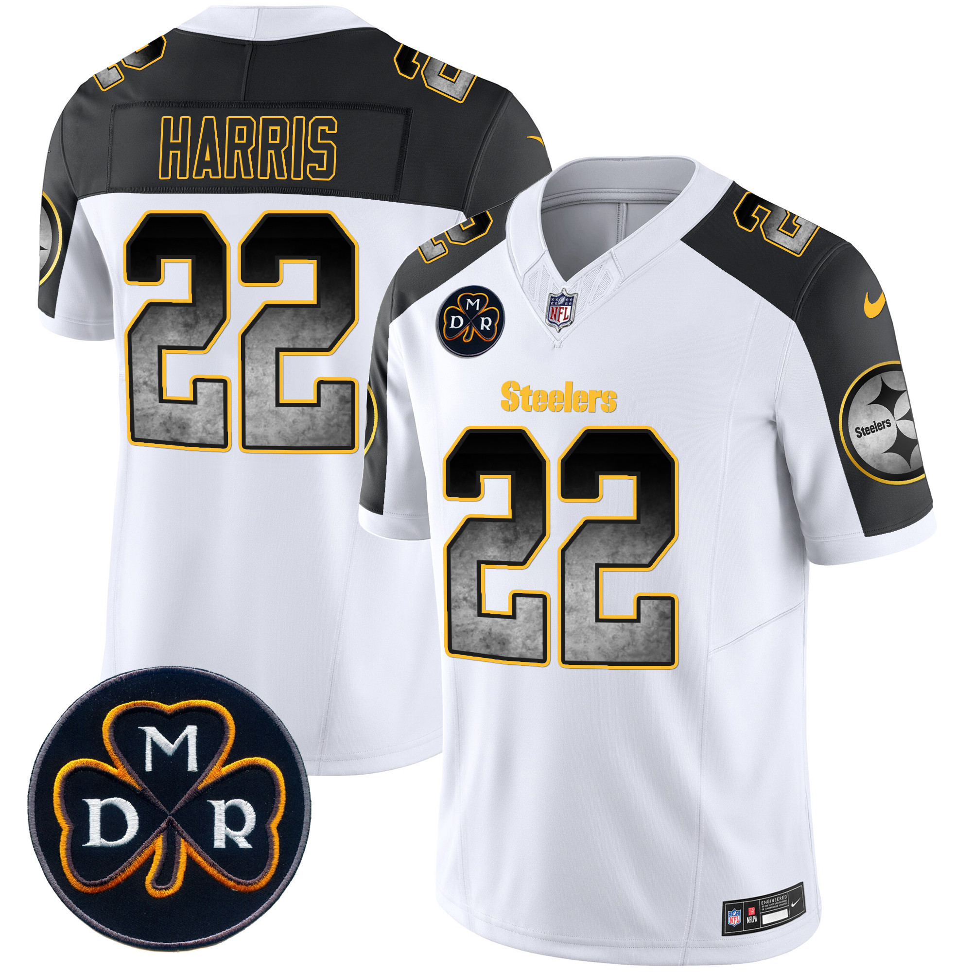 Najee Harris Men's Pittsburgh Steelers DMR Patch Arch Smoke Vapor Limited Inverted Jersey - All Stitched