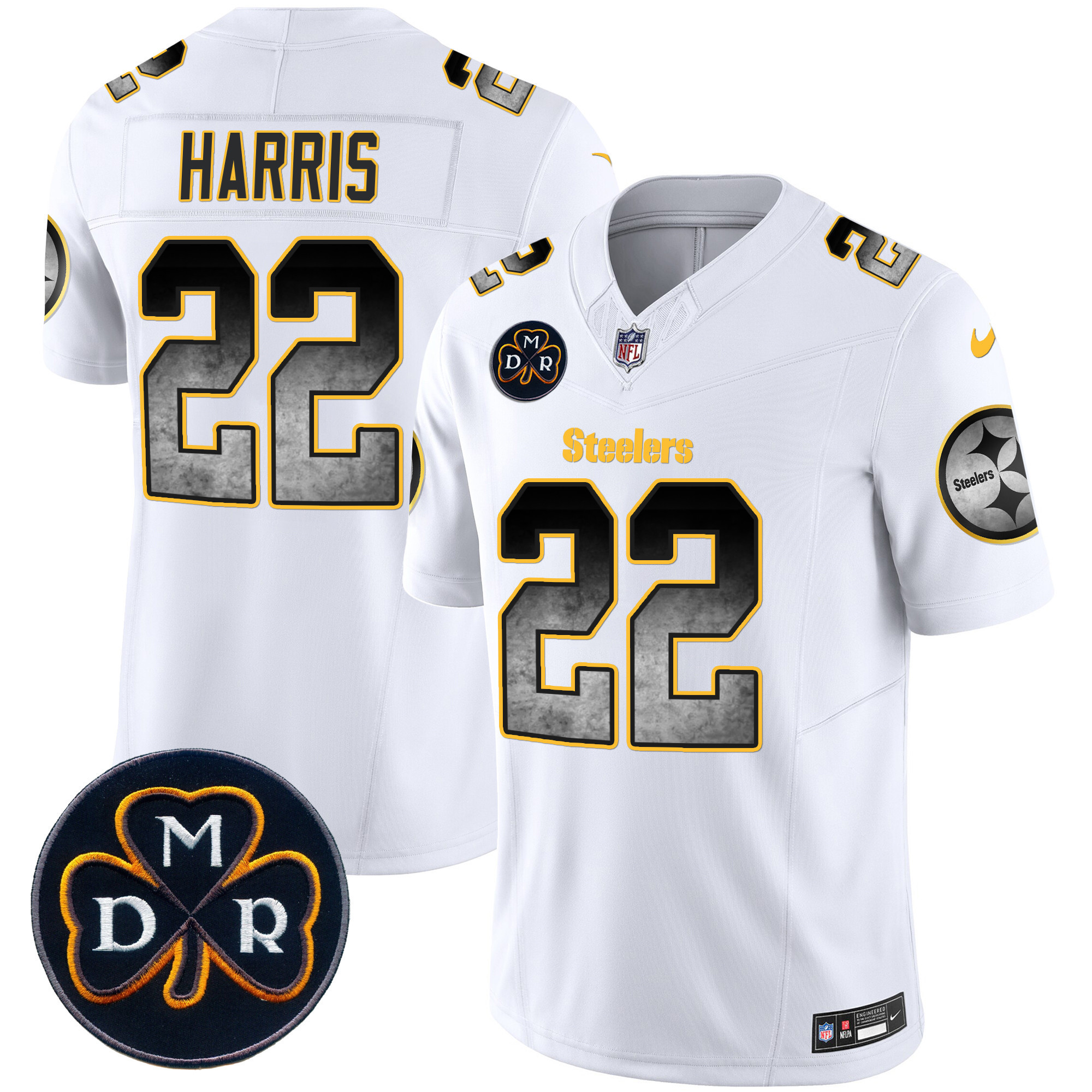Najee Harris Men's Pittsburgh Steelers DMR Patch Arch Smoke Vapor Limited White Jersey - All Stitched