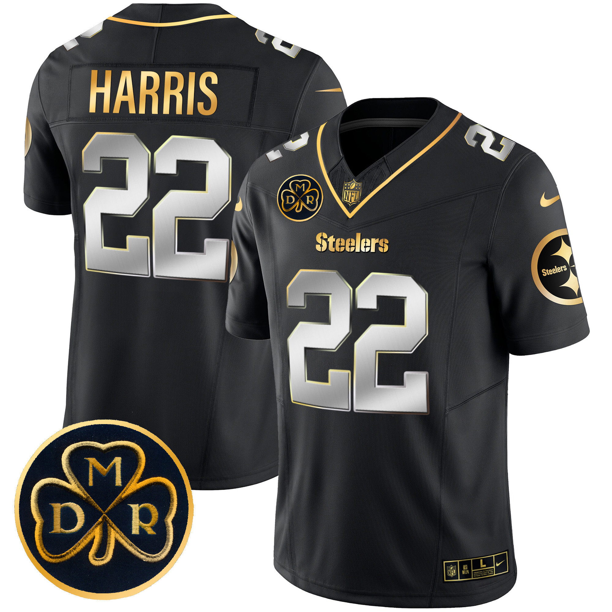Najee Harris Men's Pittsburgh Steelers DMR Patch Gold Vapor Limited Black Limited Jersey - All Stitched