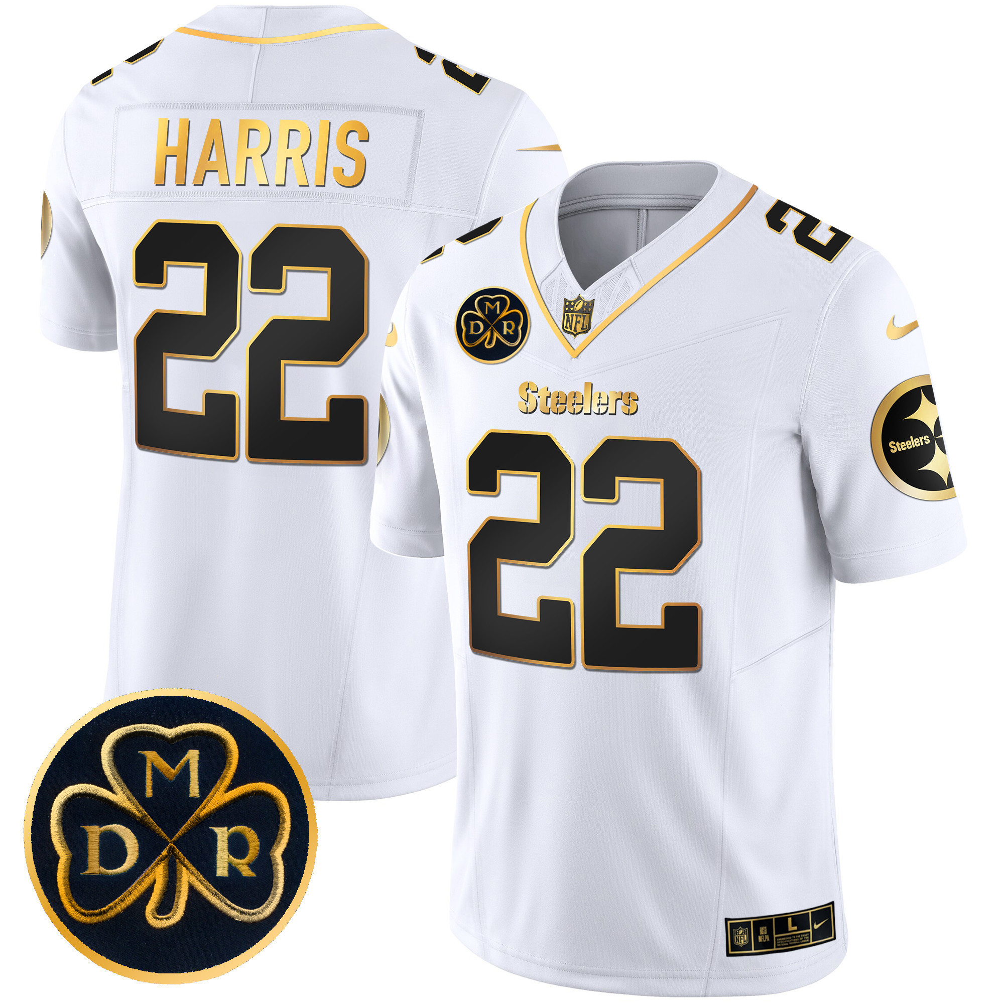 Najee Harris Men's Pittsburgh Steelers DMR Patch Gold Vapor Limited White Gold Jersey - All Stitched