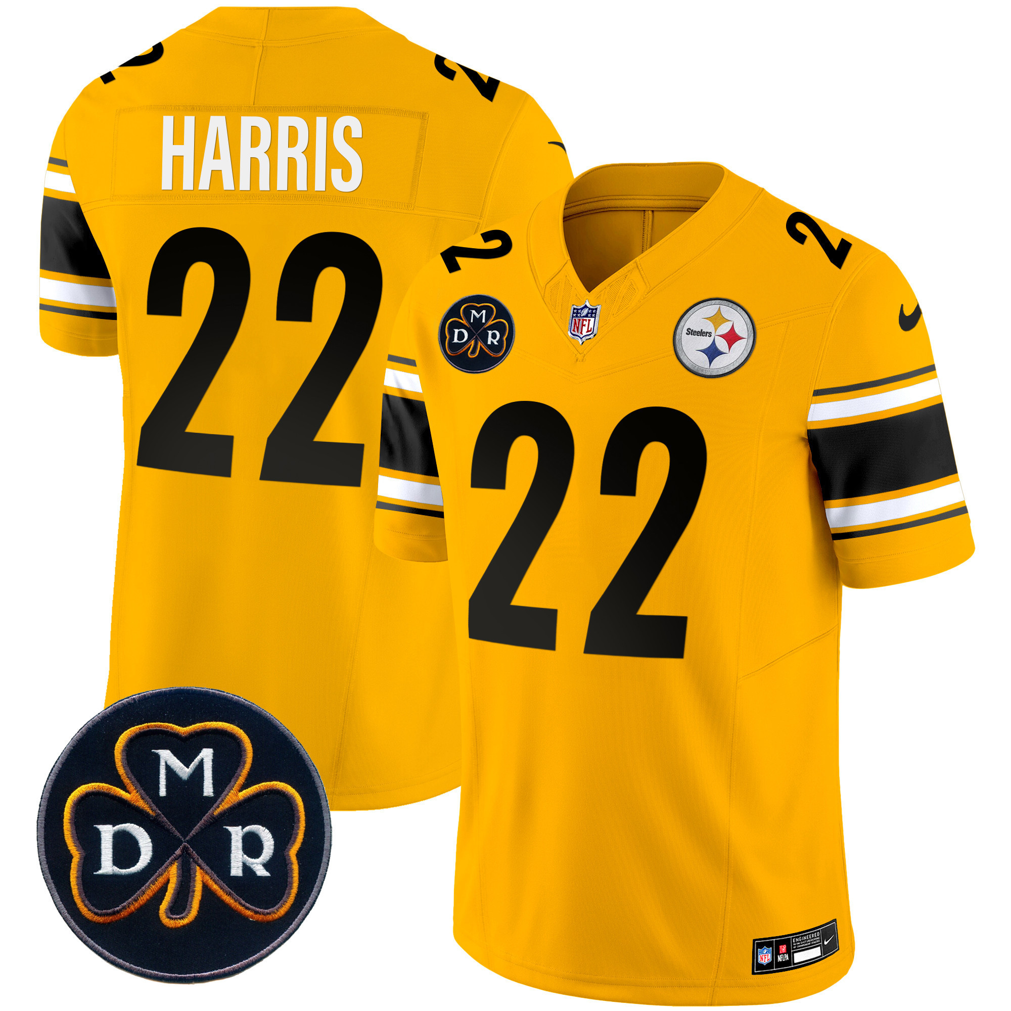 Najee Harris Men's Pittsburgh Steelers DMR Patch Vapor Limited Gold Jersey - All Stitched