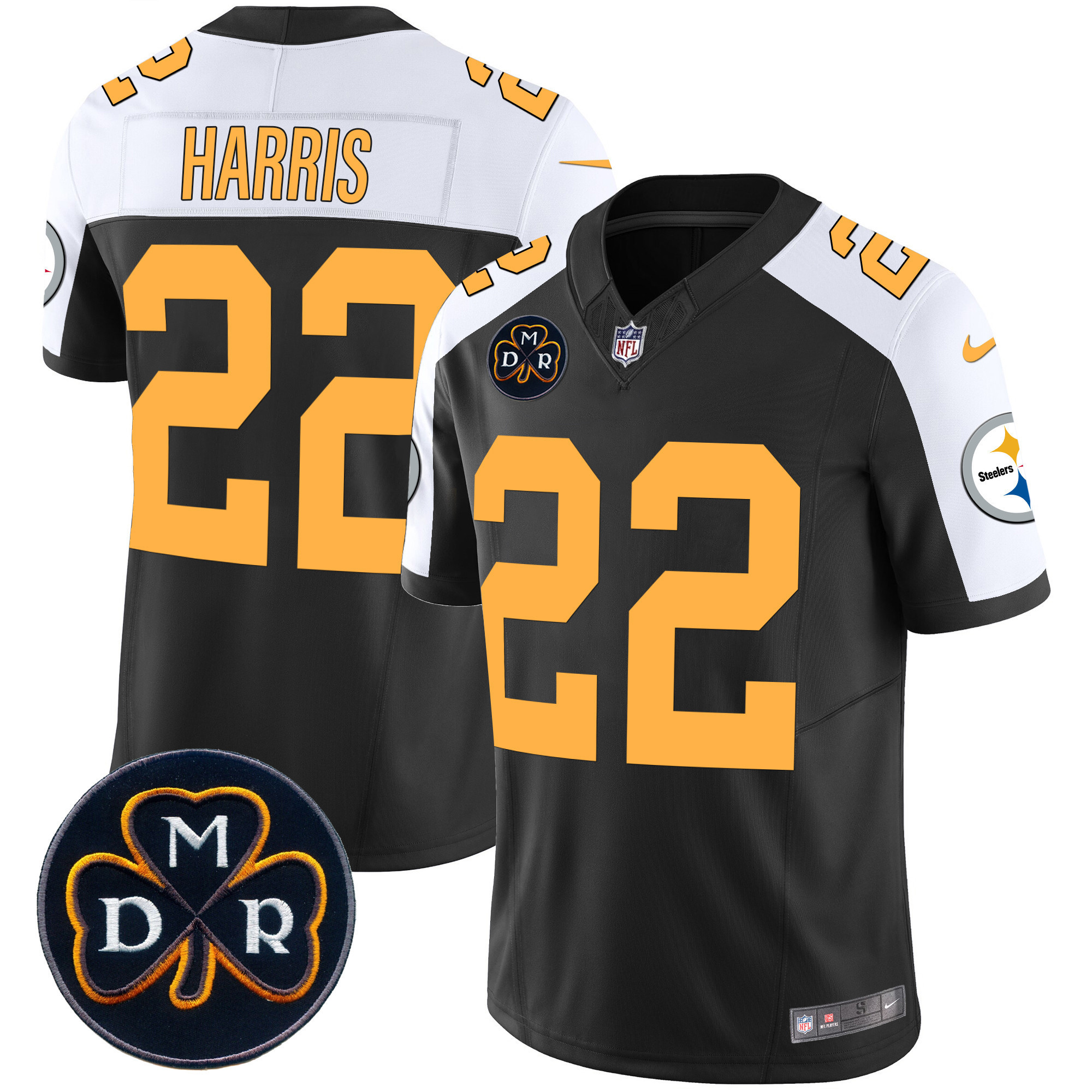 Najee Harris Men's Pittsburgh Steelers DMR Patch Vapor Limited Rush Alternate Jersey - All Stitched