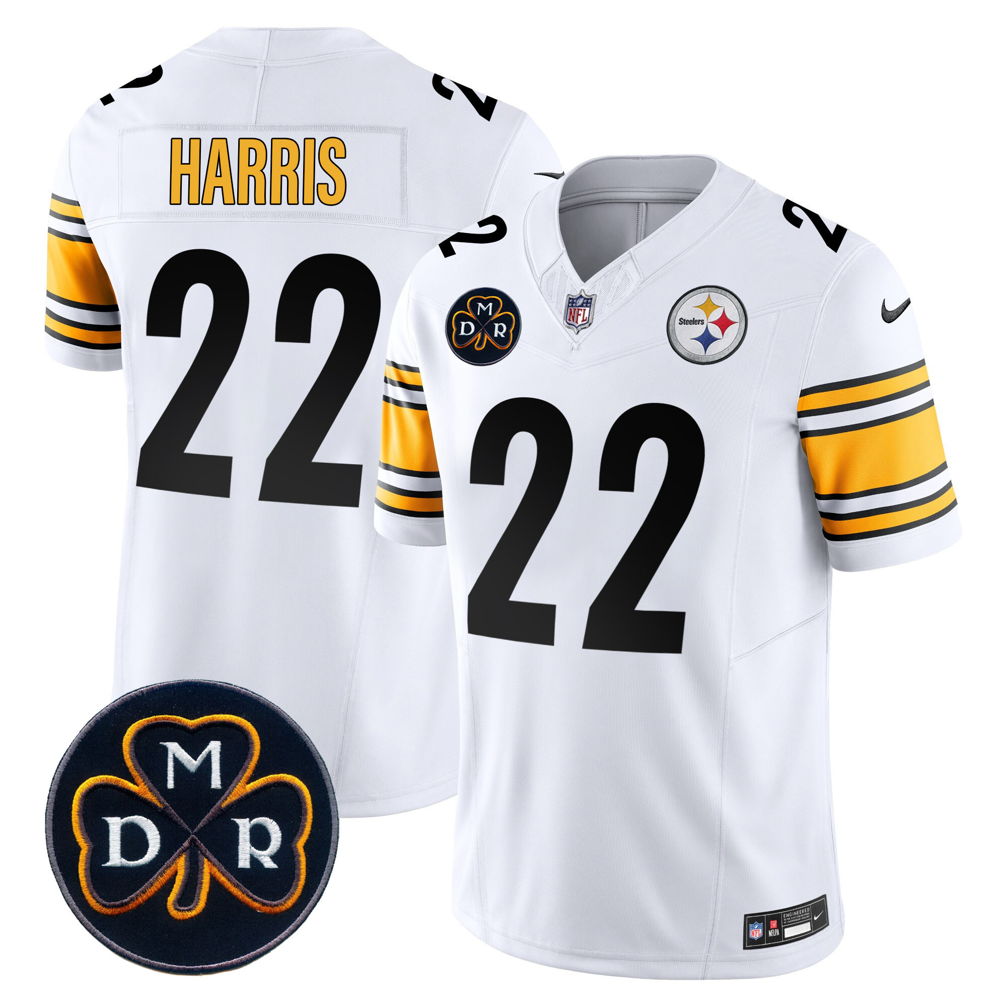 Najee Harris Men's Pittsburgh Steelers DMR Patch Vapor Limited White Jersey - All Stitched