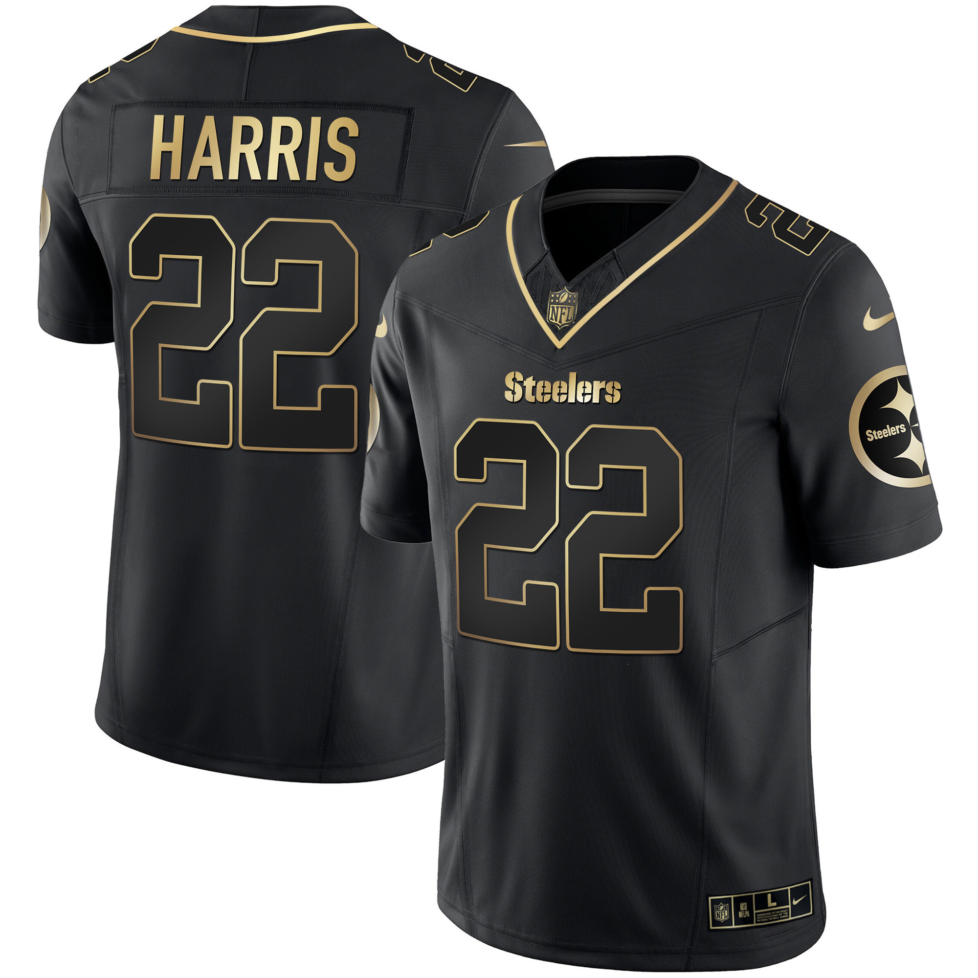 Najee Harris Men's Pittsburgh Steelers Gold Vapor Black Gold Jersey - All Stitched