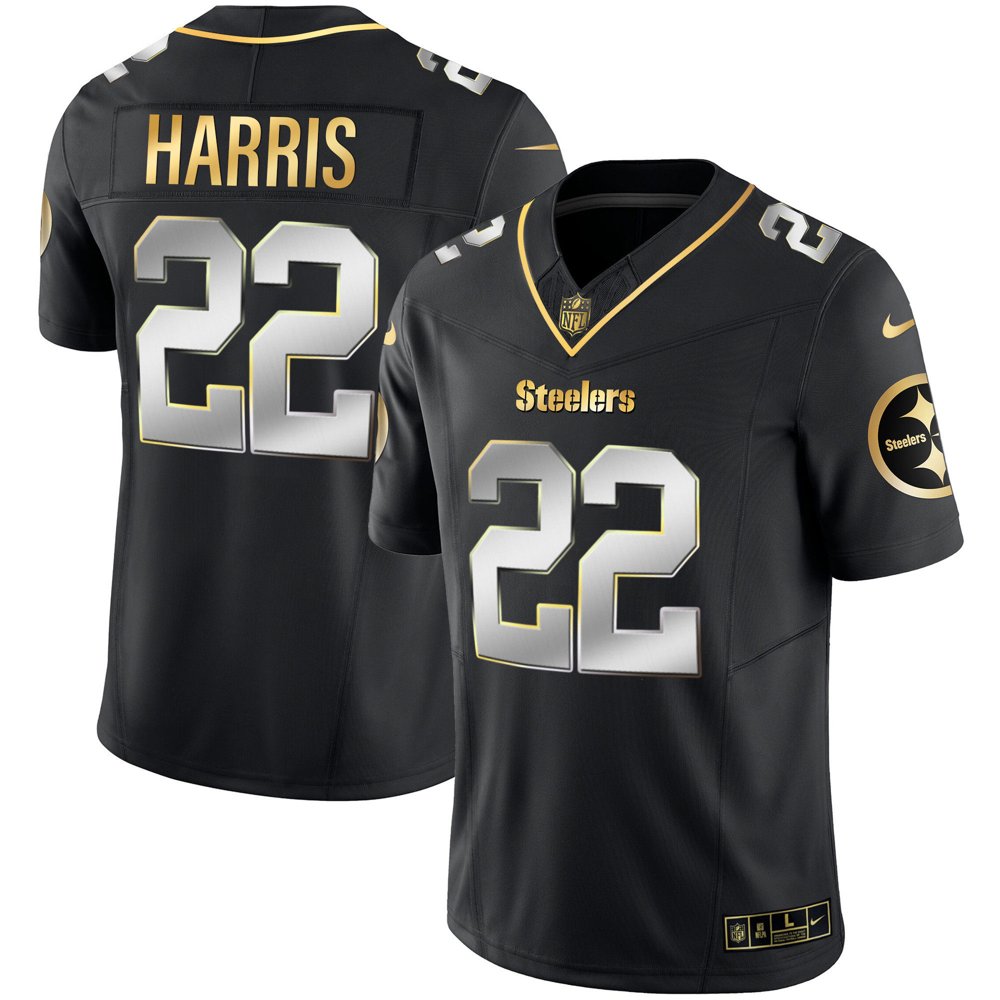 Najee Harris Men's Pittsburgh Steelers Gold Vapor Black Limited Jersey - All Stitched