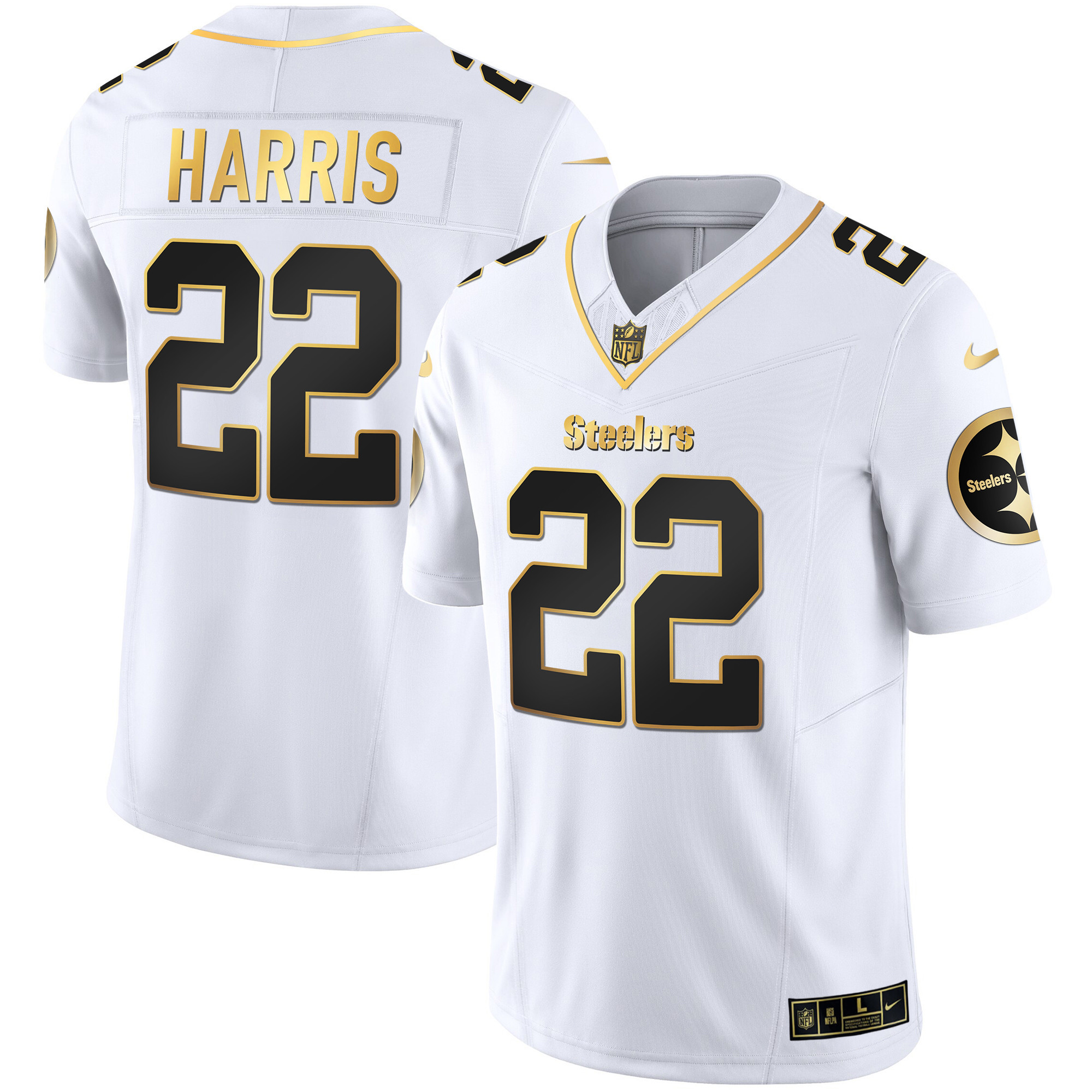 Najee Harris Men's Pittsburgh Steelers Gold Vapor White Gold Jersey - All Stitched