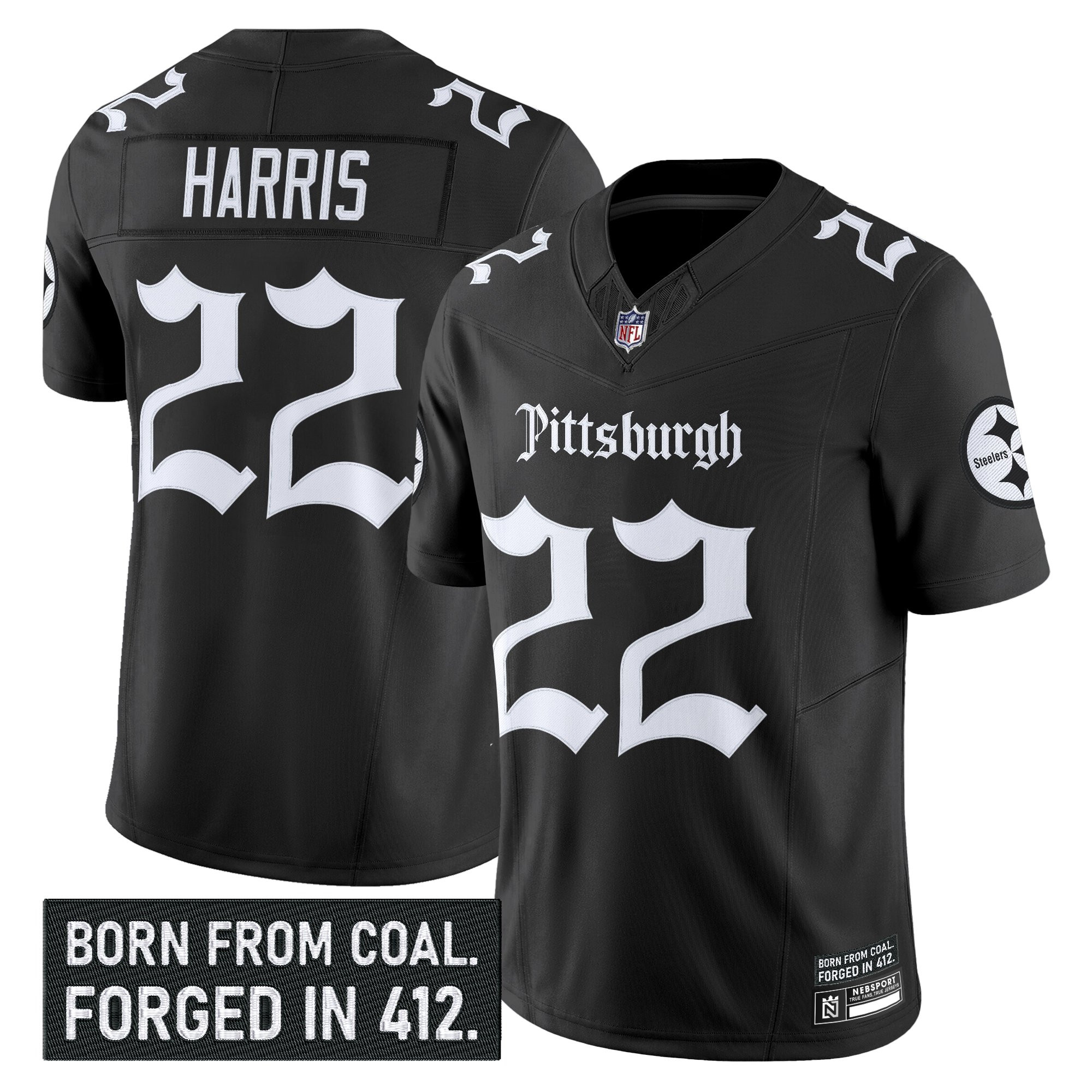 Najee Harris Men's Pittsburgh Steelers 'Gothic Steel City Edition' Vapor Limited Black Jersey - All Stitched