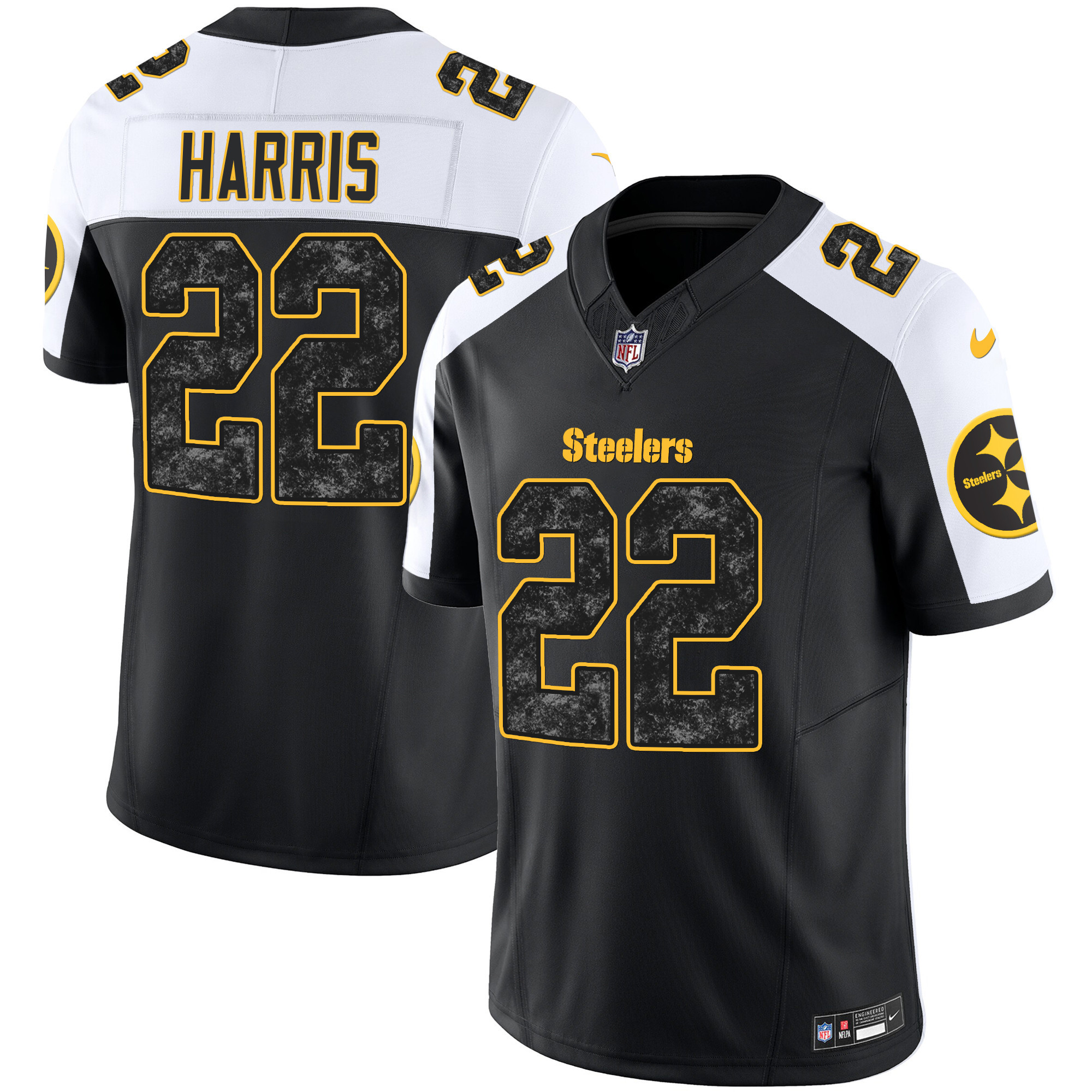 Najee Harris Men's Pittsburgh Steelers Grunge Vapor Limited Alternate Jersey - All Stitched