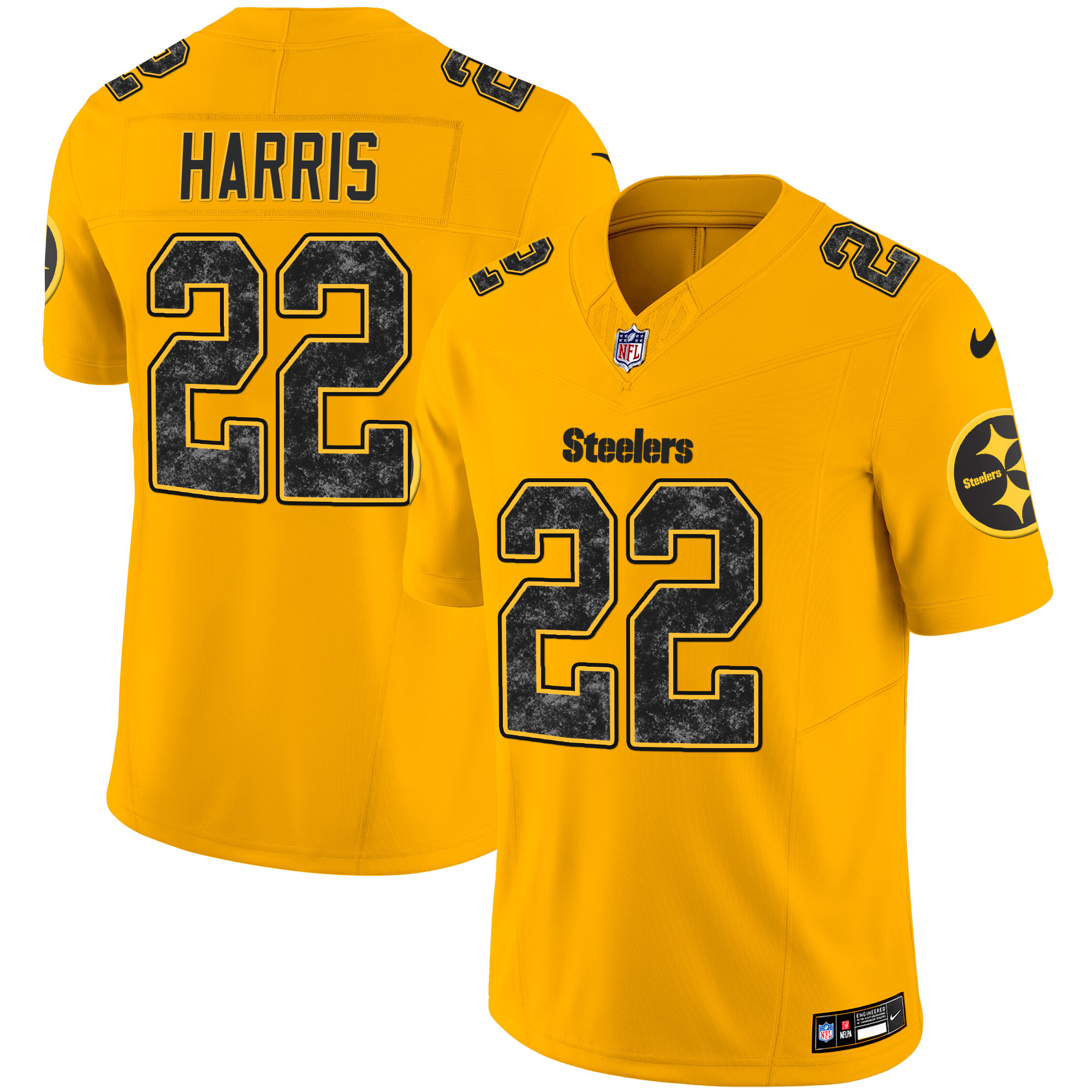 Najee Harris Men's Pittsburgh Steelers Grunge Vapor Limited Gold Jersey - All Stitched