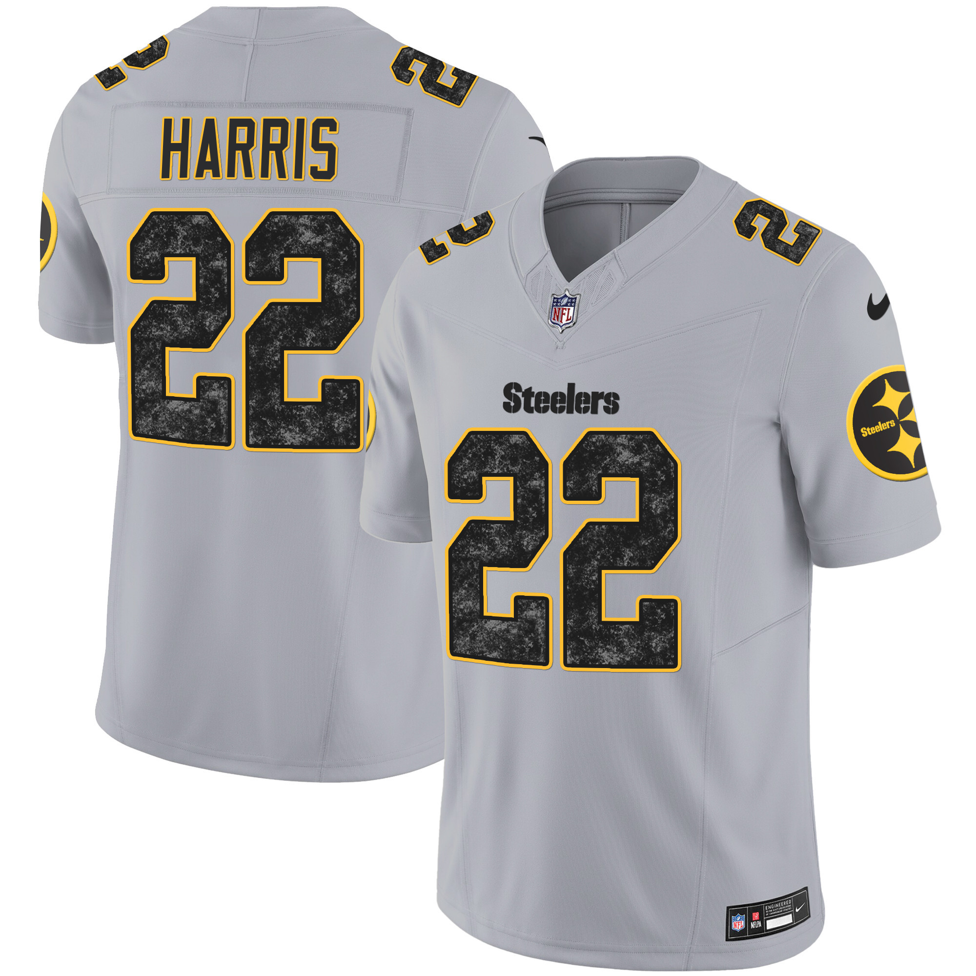 Najee Harris Men's Pittsburgh Steelers Grunge Vapor Limited Gray Jersey - All Stitched