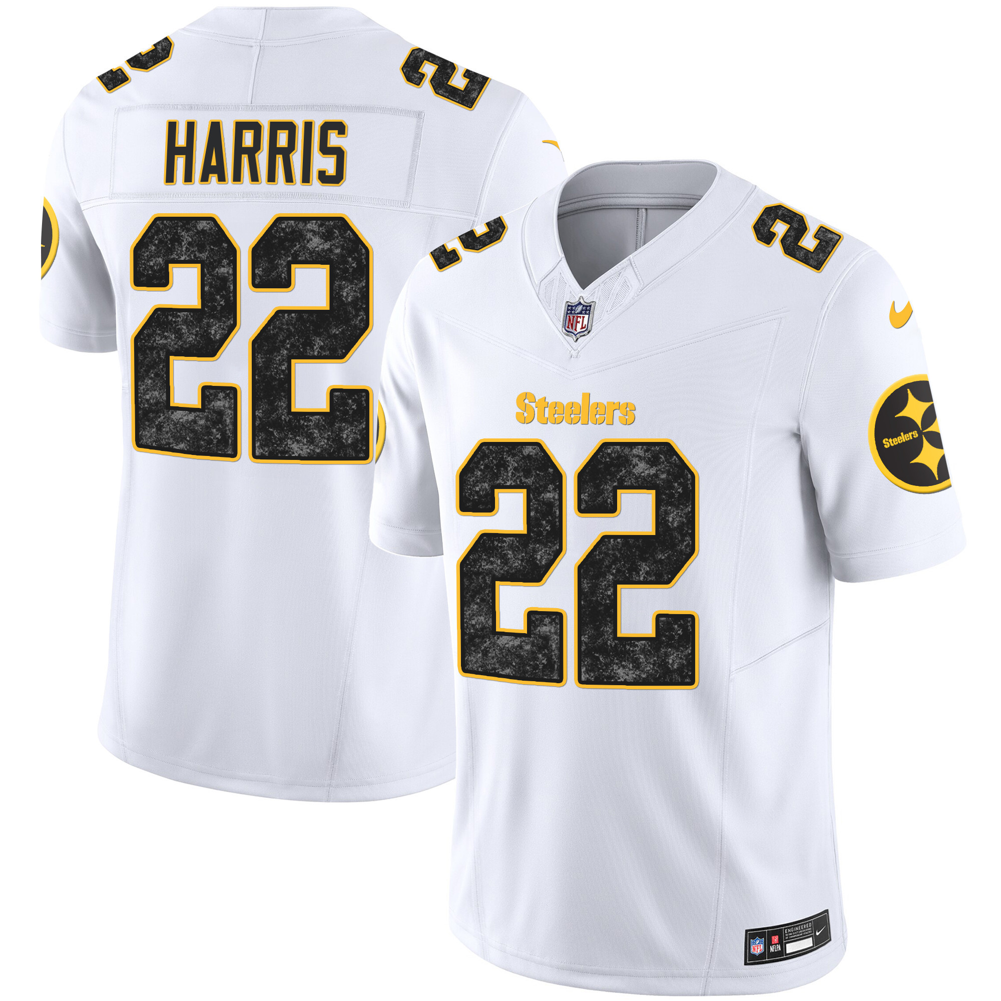 Najee Harris Men's Pittsburgh Steelers Grunge Vapor Limited White Jersey - All Stitched