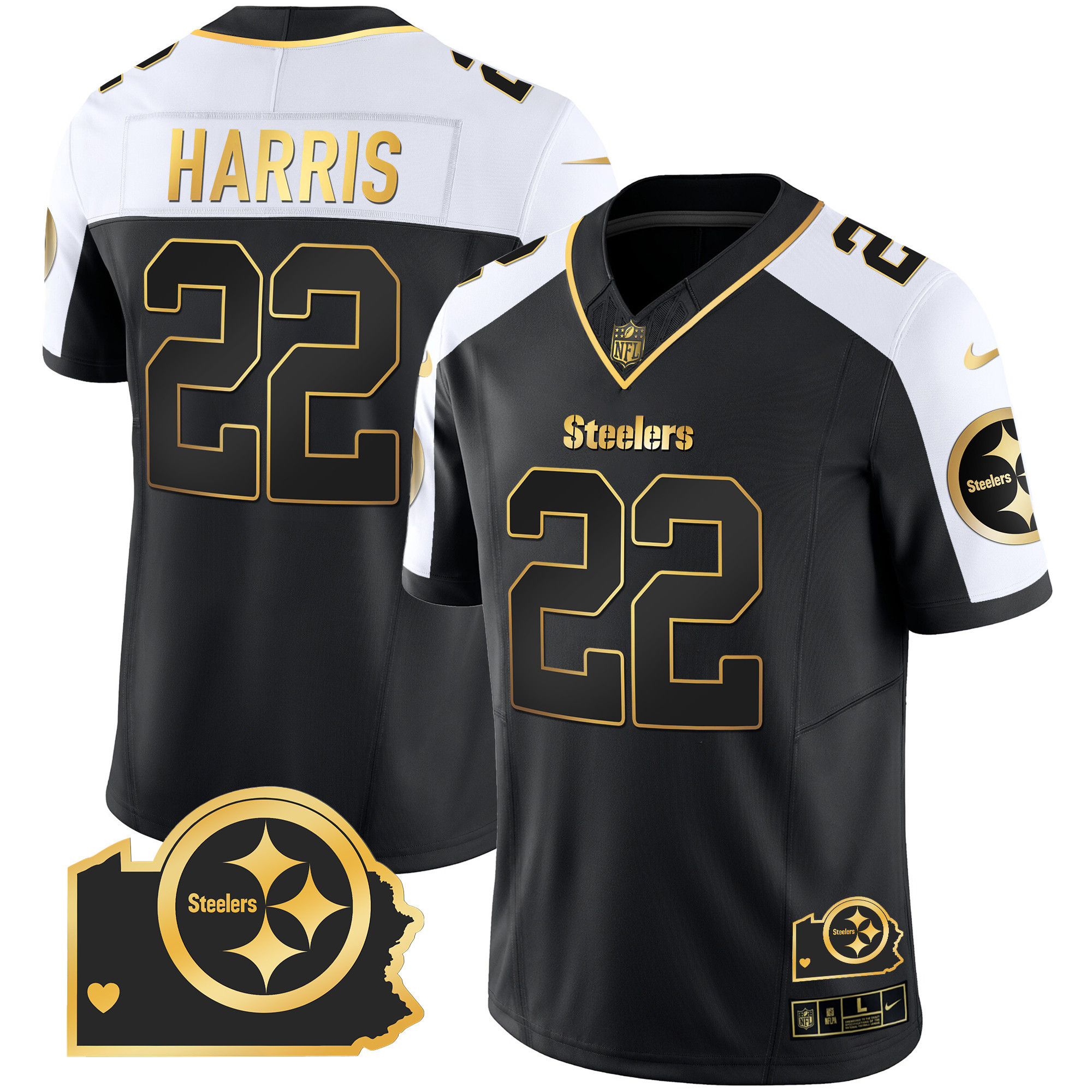 Najee Harris Men's Pittsburgh Steelers Home Patch Gold Vapor Alternate Jersey - All Stitched
