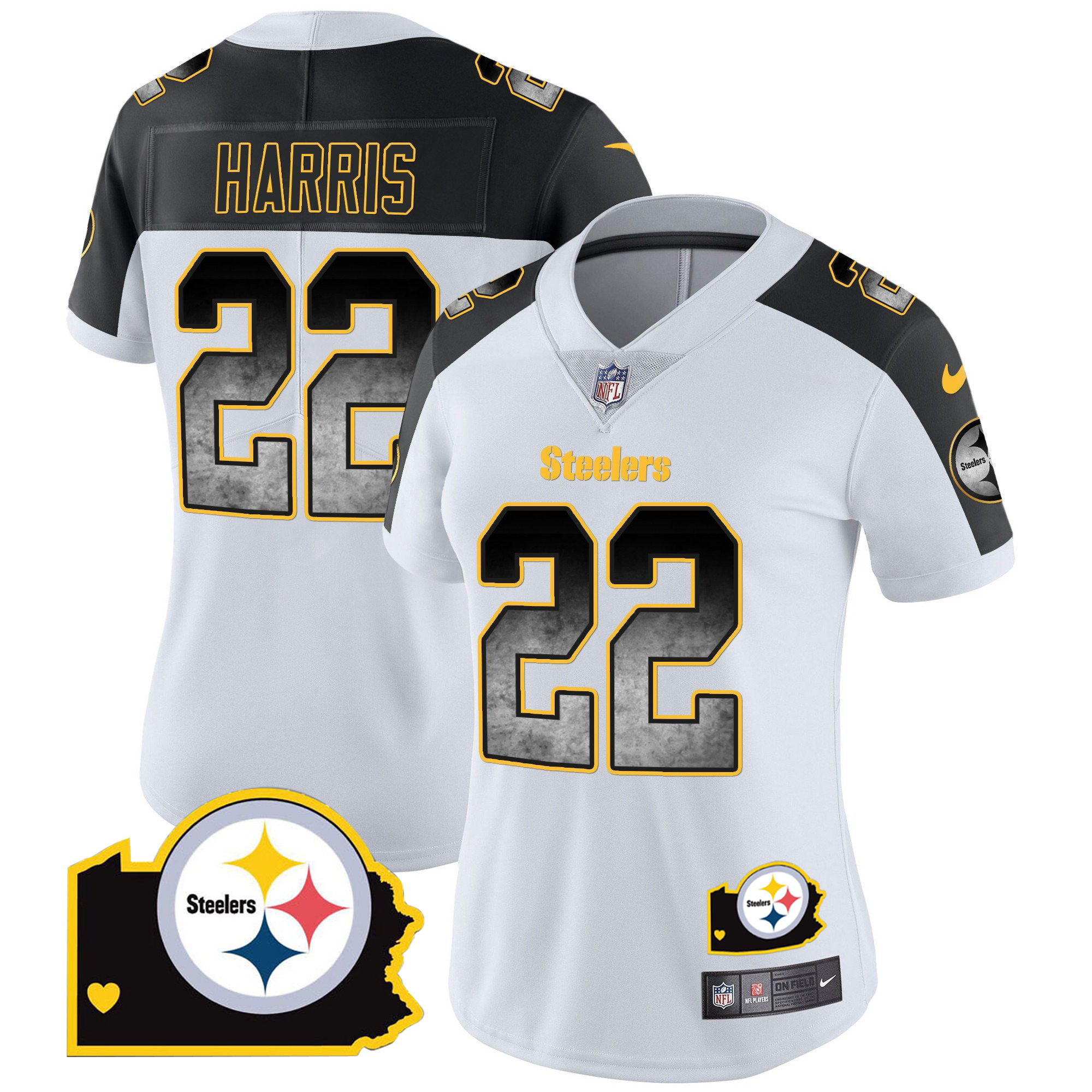 Najee Harris Women's Pittsburgh Steelers Arch Smoke Home Patch Vapor Inverted Jersey - All Stitched