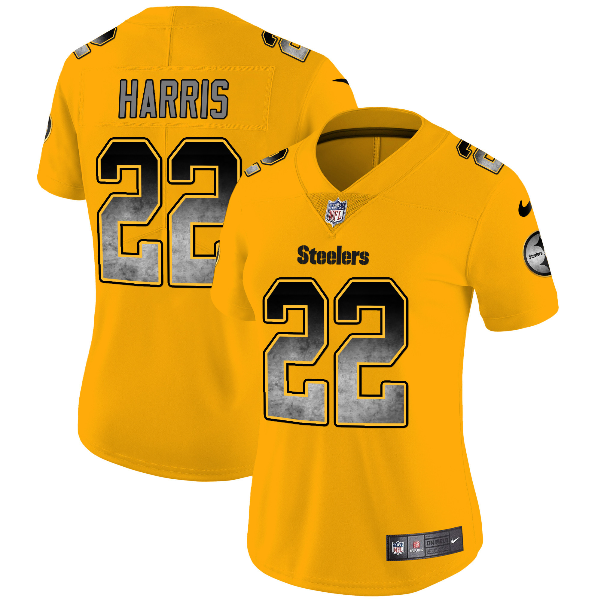 Najee Harris Women's Pittsburgh Steelers Arch Smoke Vapor Gold Jersey - All Stitched