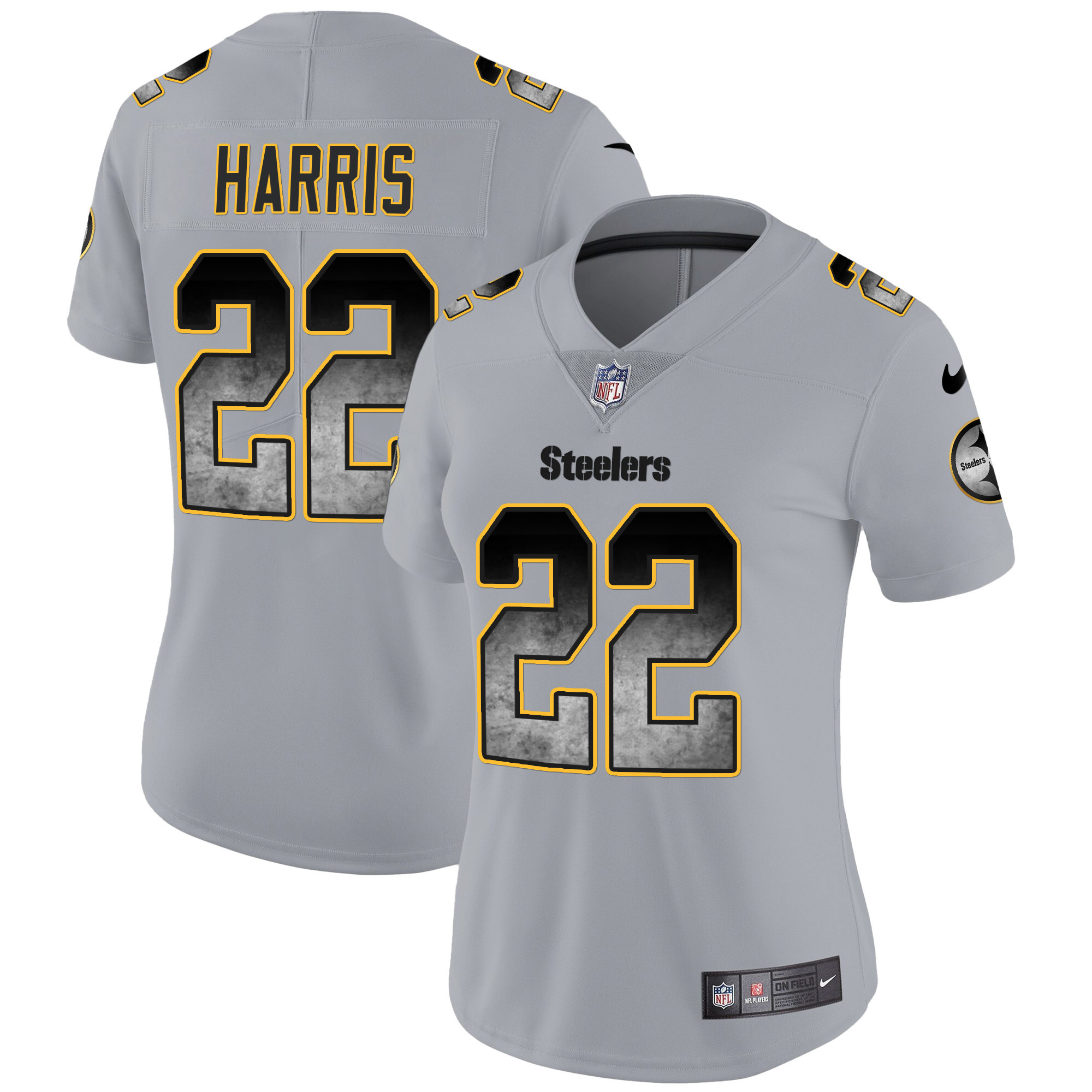 Najee Harris Women's Pittsburgh Steelers Arch Smoke Vapor Gray Jersey - All Stitched
