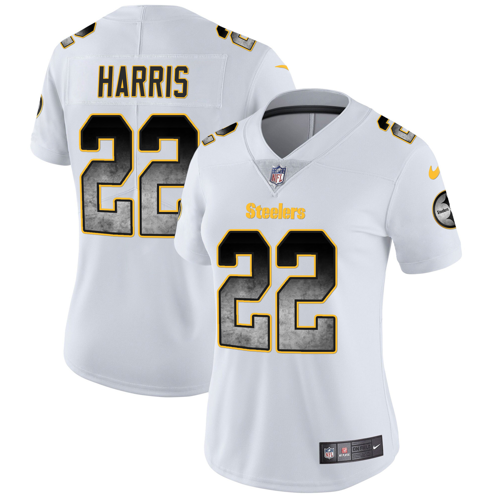 Najee Harris Women's Pittsburgh Steelers Arch Smoke Vapor White Jersey - All Stitched