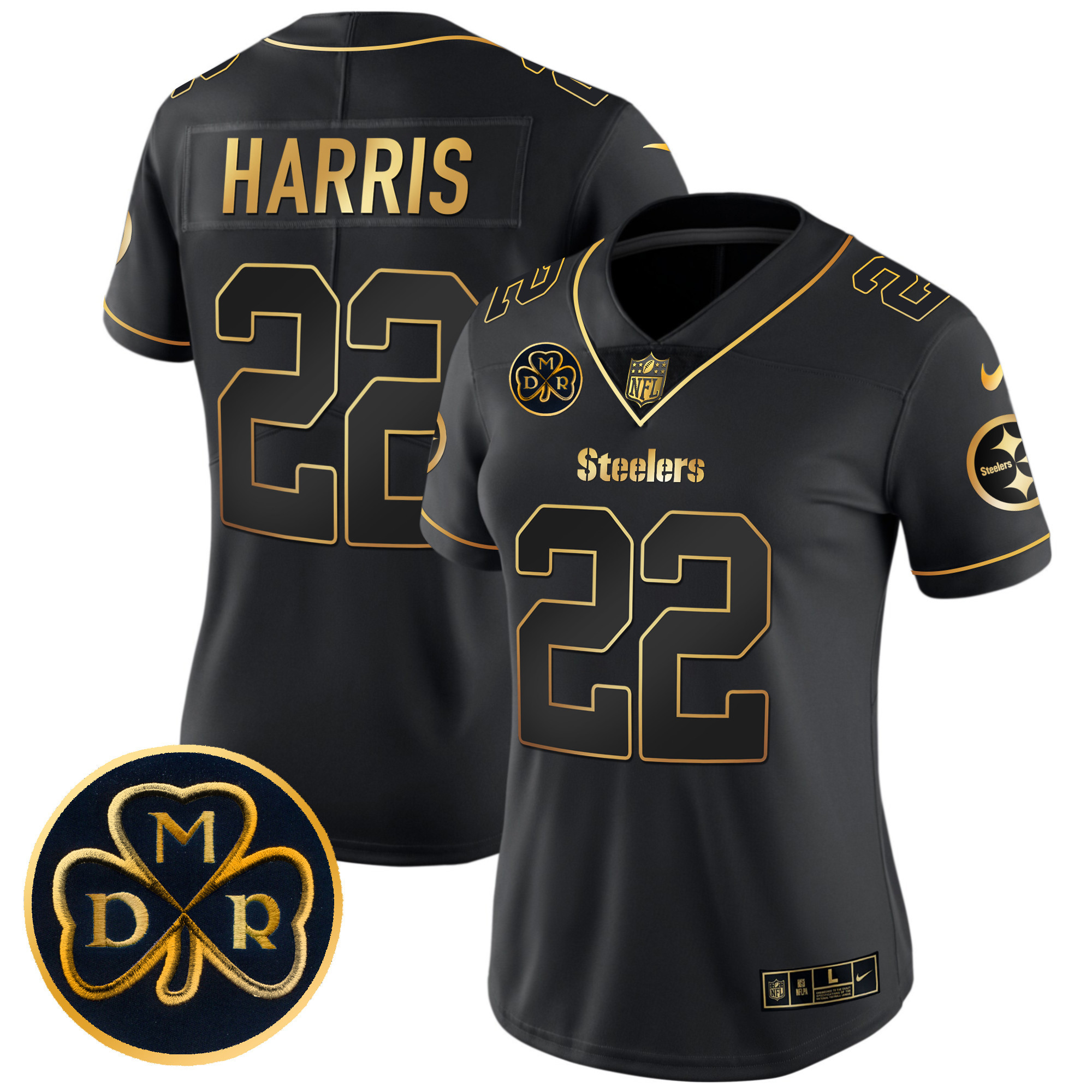 Najee Harris Women's Pittsburgh Steelers DMR Patch Gold Vapor Limited Black Gold Jersey - All Stitched