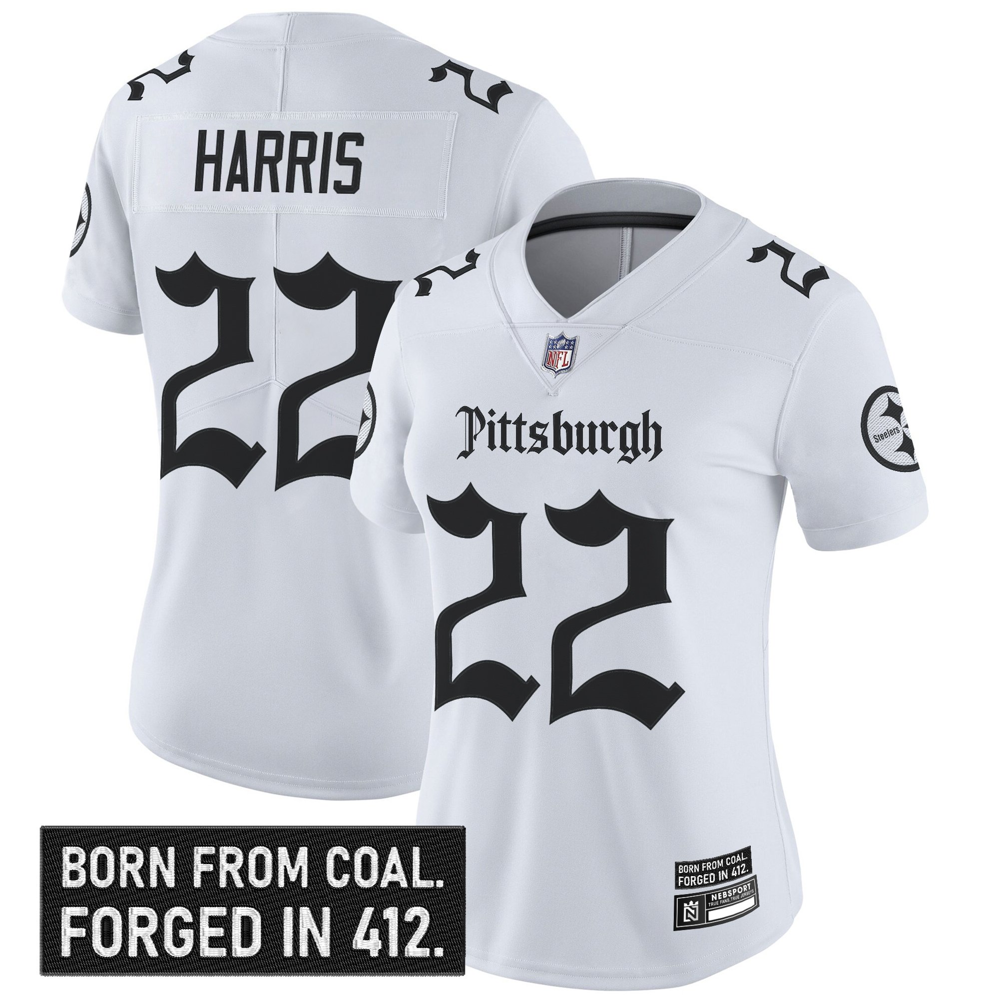 Najee Harris Women's Pittsburgh Steelers 'Gothic Steel City Edition' Vapor Limited White Jersey - All Stitched