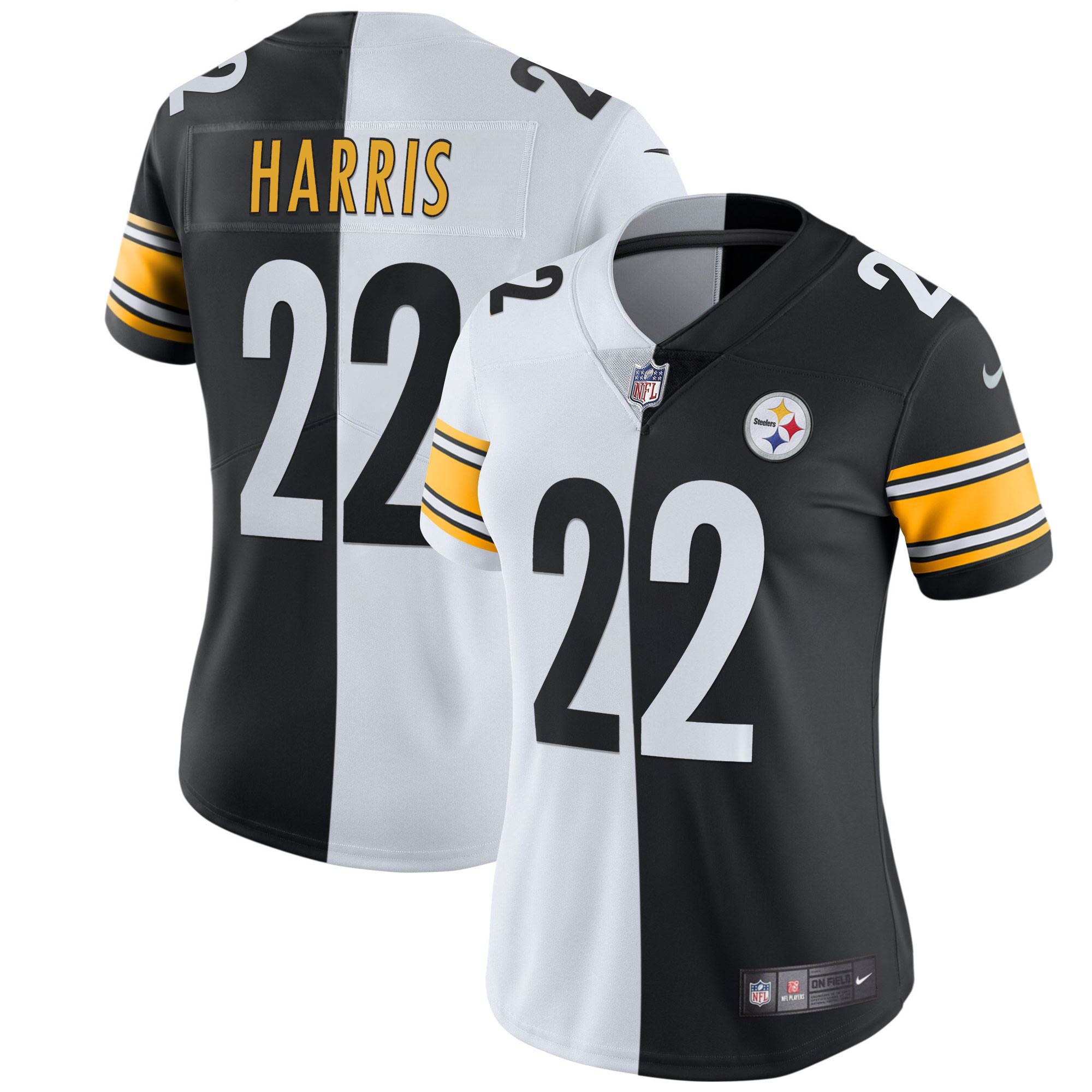 Najee Harris Women's Pittsburgh Steelers White Gold & Black Gold - All Stitched Split Jersey - All Stitched