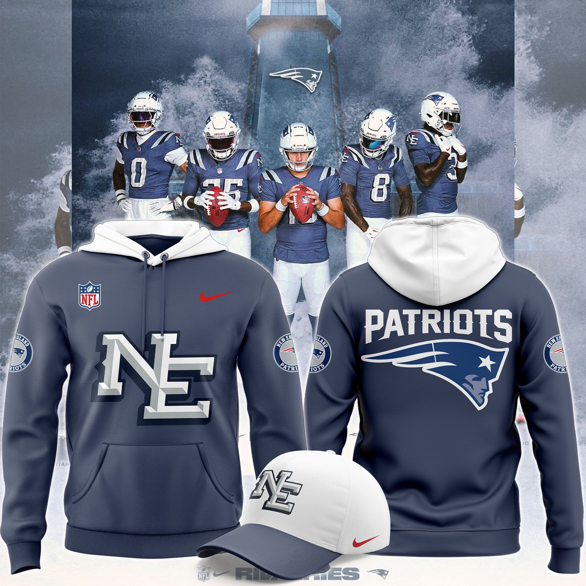 NE Patriots 2025 Nike Rivalries Adult Fleece Norâ€™Easter Hoodie