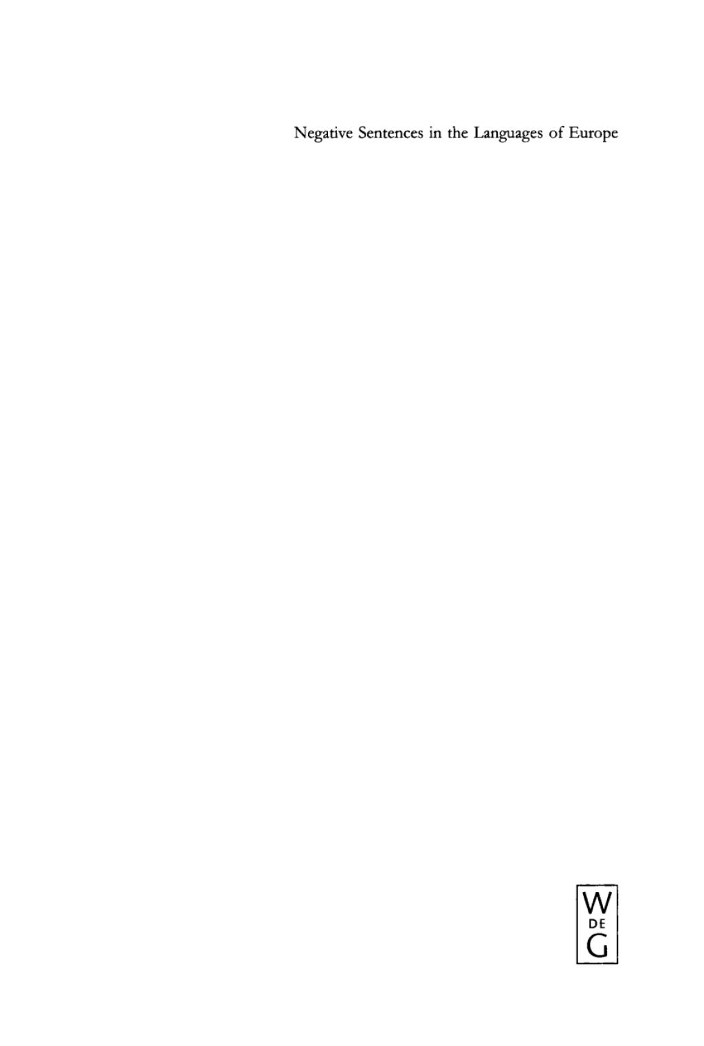 Negative Sentences in the Languages of Europe A Typological Approach 1st Edition â€“ PDF/EPUB Version Downloadable