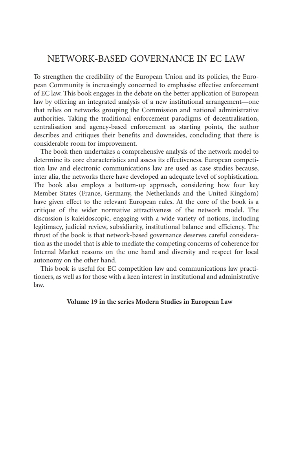 Network-Based Governance in EC Law The Example of EC Competition and EC Communications Law 1st Edition â€“ PDF/EPUB Version Downloadable