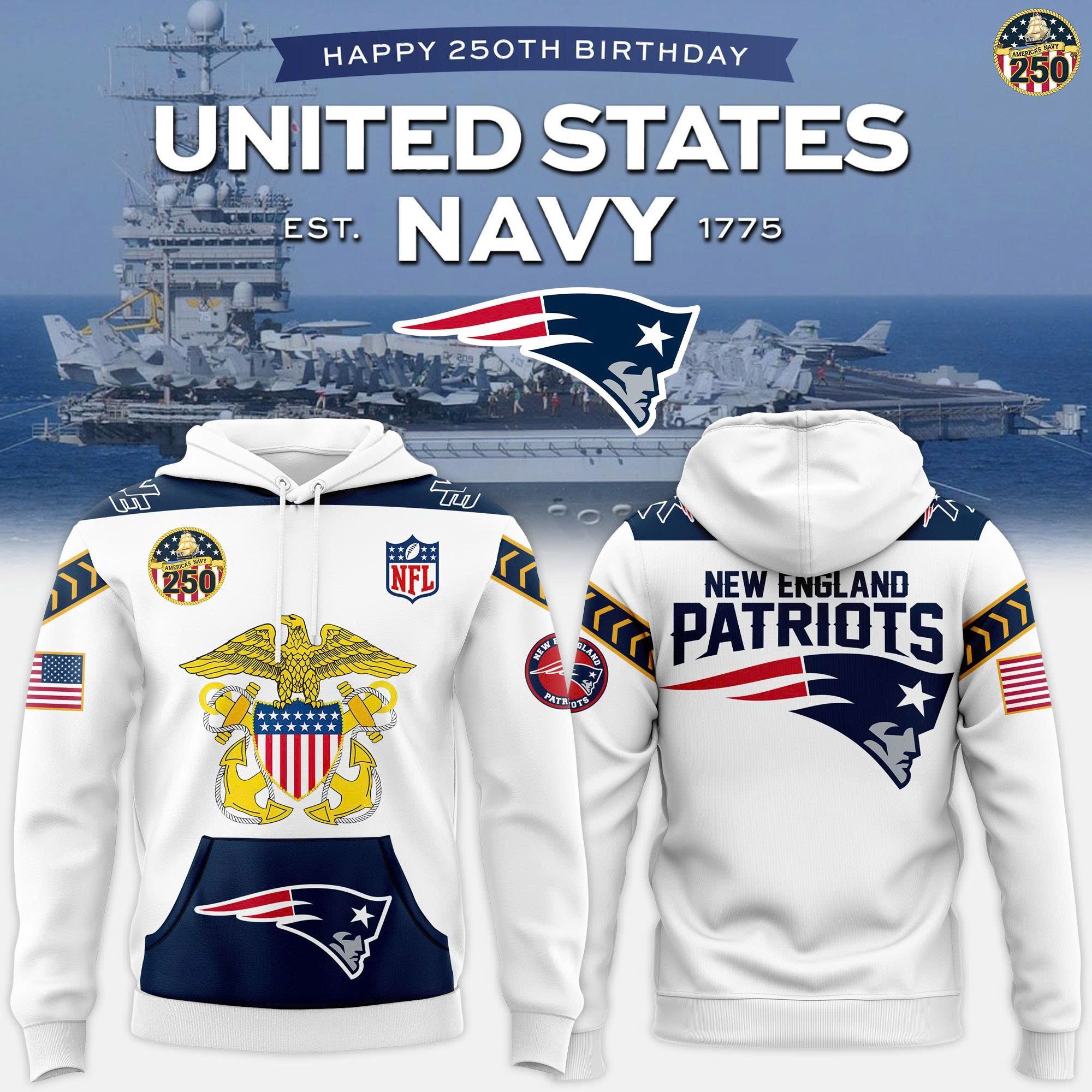 New England Patriots 2025 250th Birthday Celebration Hoodie Navy