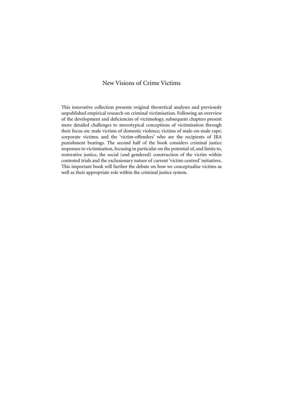 New Visions of Crime Victims 1st Edition â€“ PDF/EPUB Version Downloadable