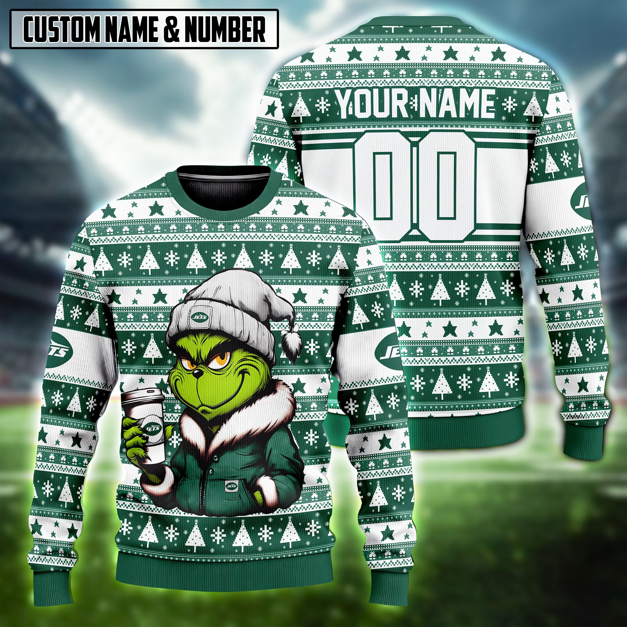 New York Jets NFL Grinch Coffee Ugly Christmas Custom Sweater