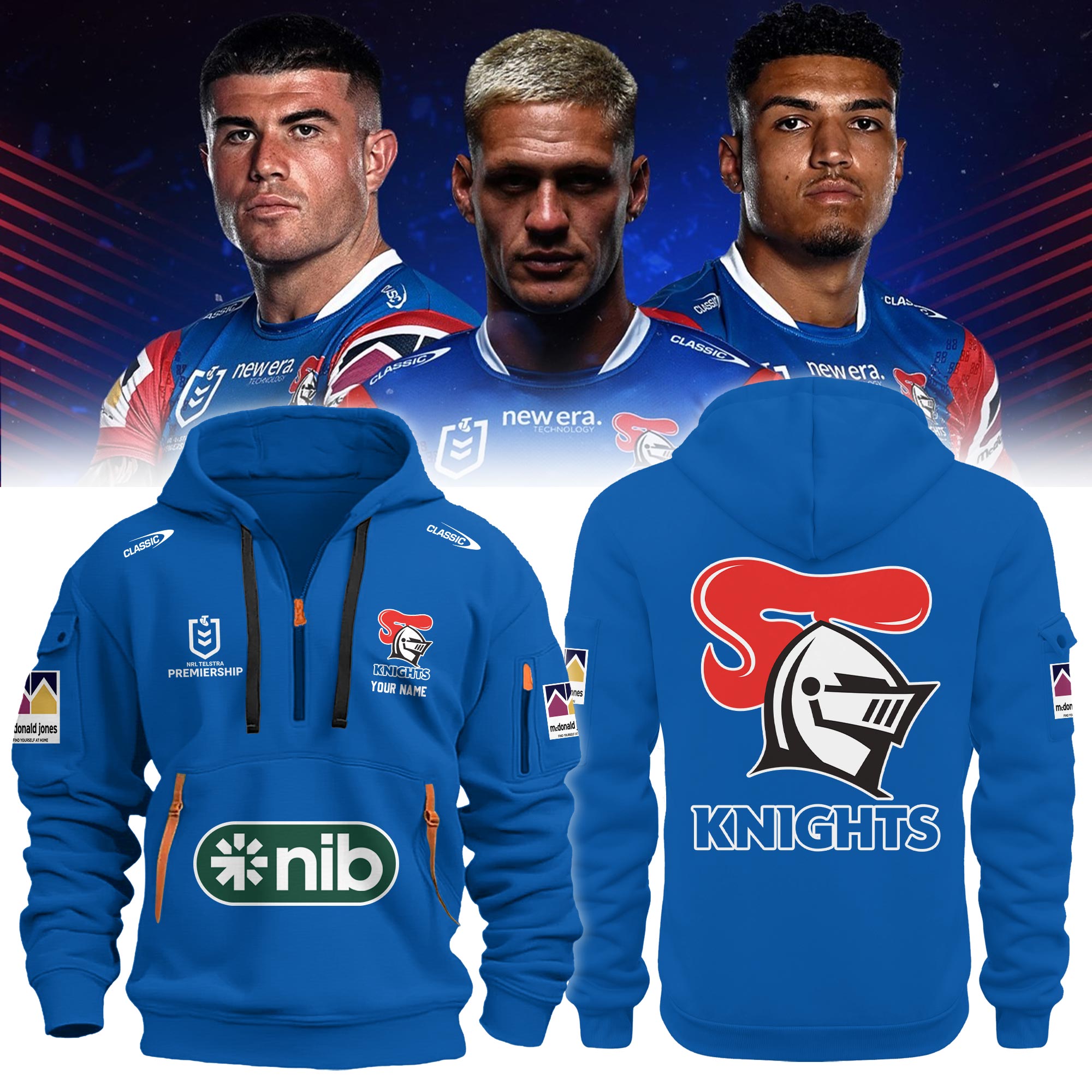 Newcastle Knights Personalized Quarter Zip Hoodie