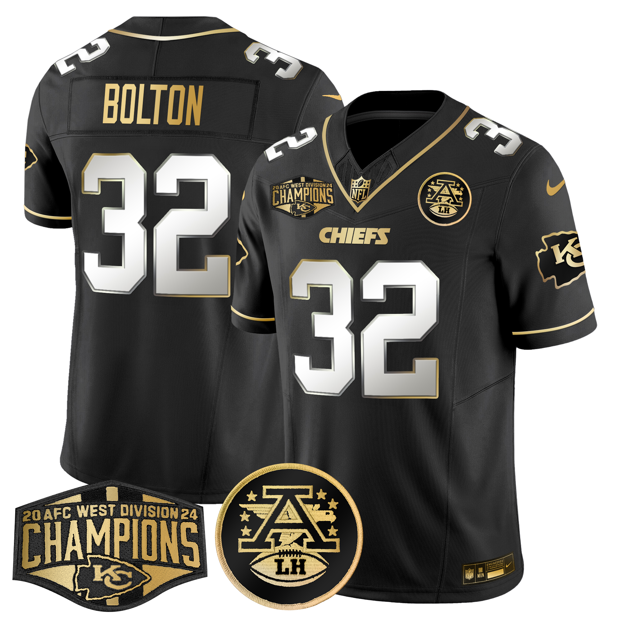 Nick Bolton Men's Kansas City Chiefs 2024 AFC West Division Champions Patch Gold Vapor Limited Black Limited Jersey - All Stitched